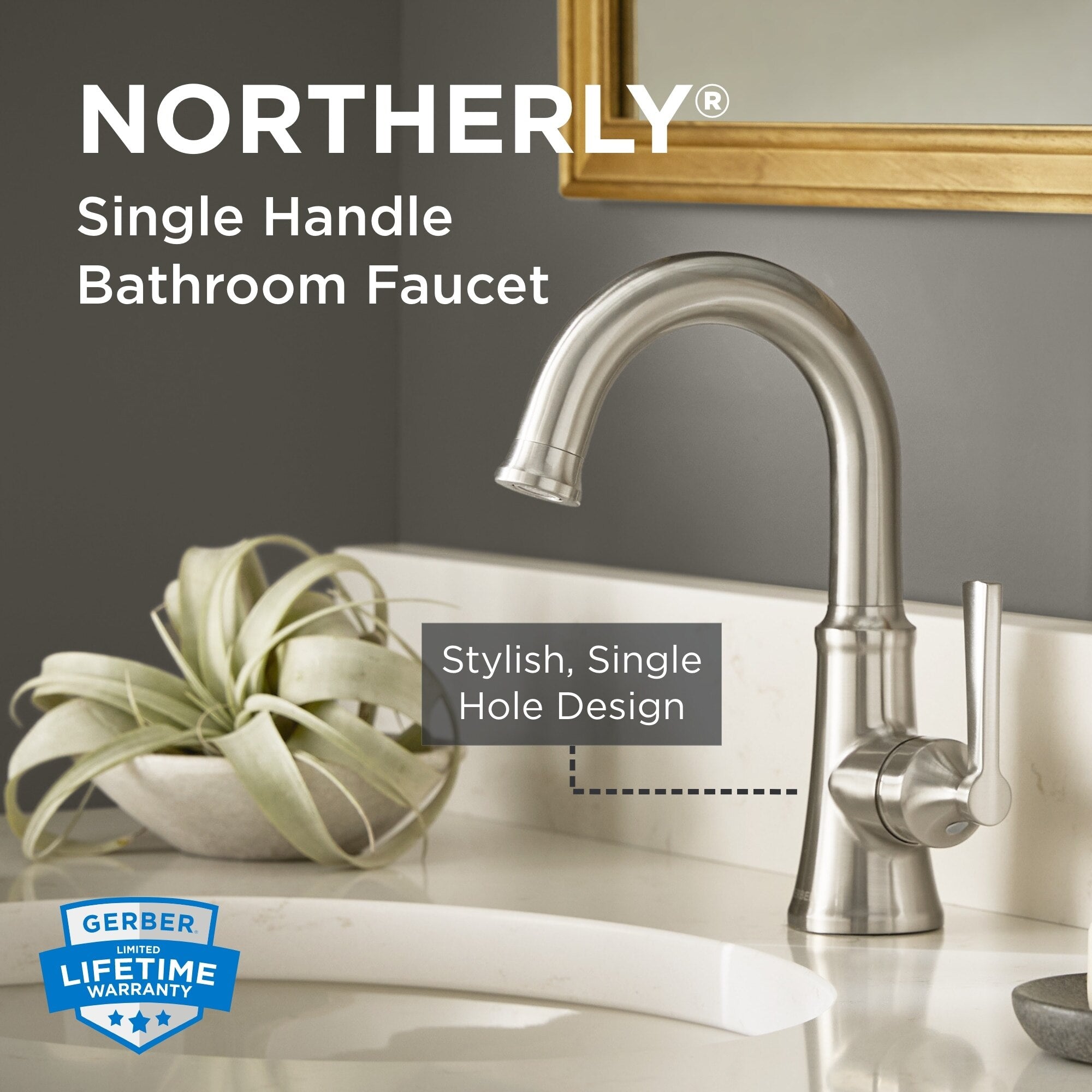 Gerber Northerly™ Single Handle Side Control Bathroom Faucet with 50/50 Touch-Down Drain