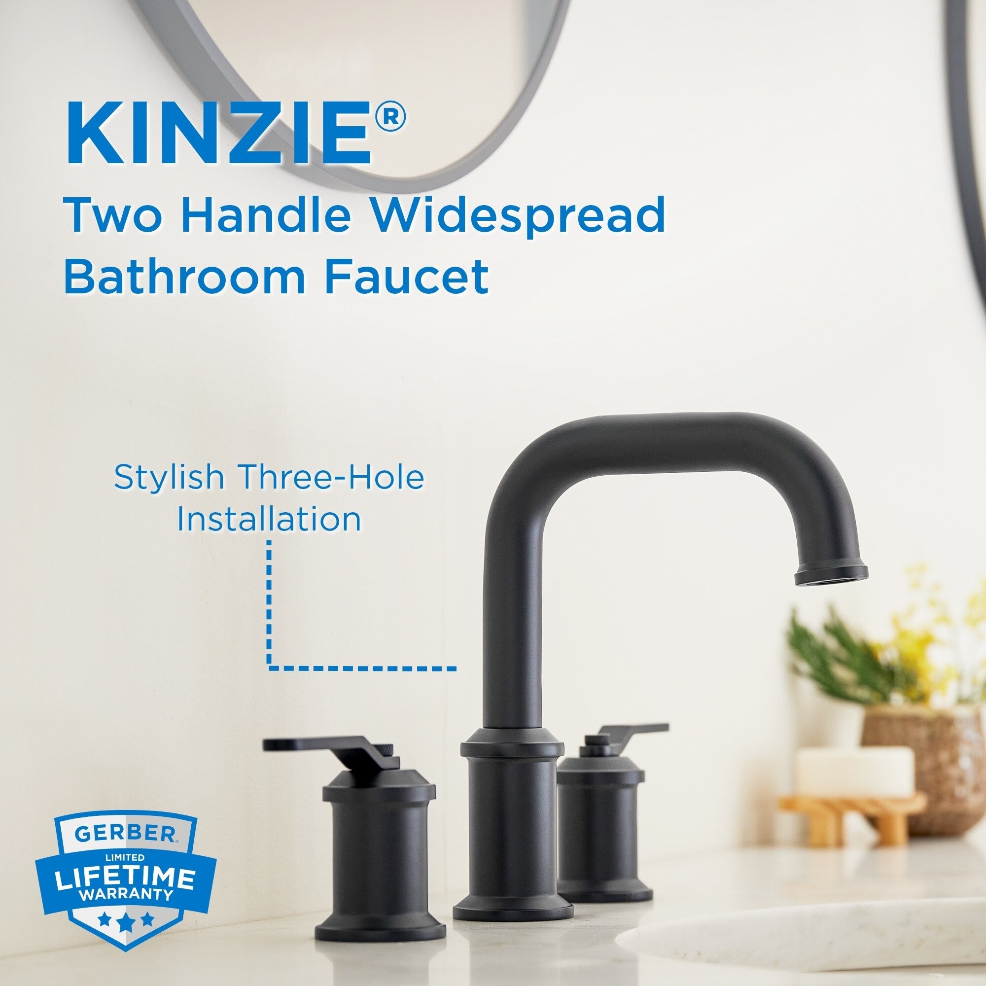 Kinzie® Two Handle Widespread Bathroom Faucet with Metal Touch-Down Drain