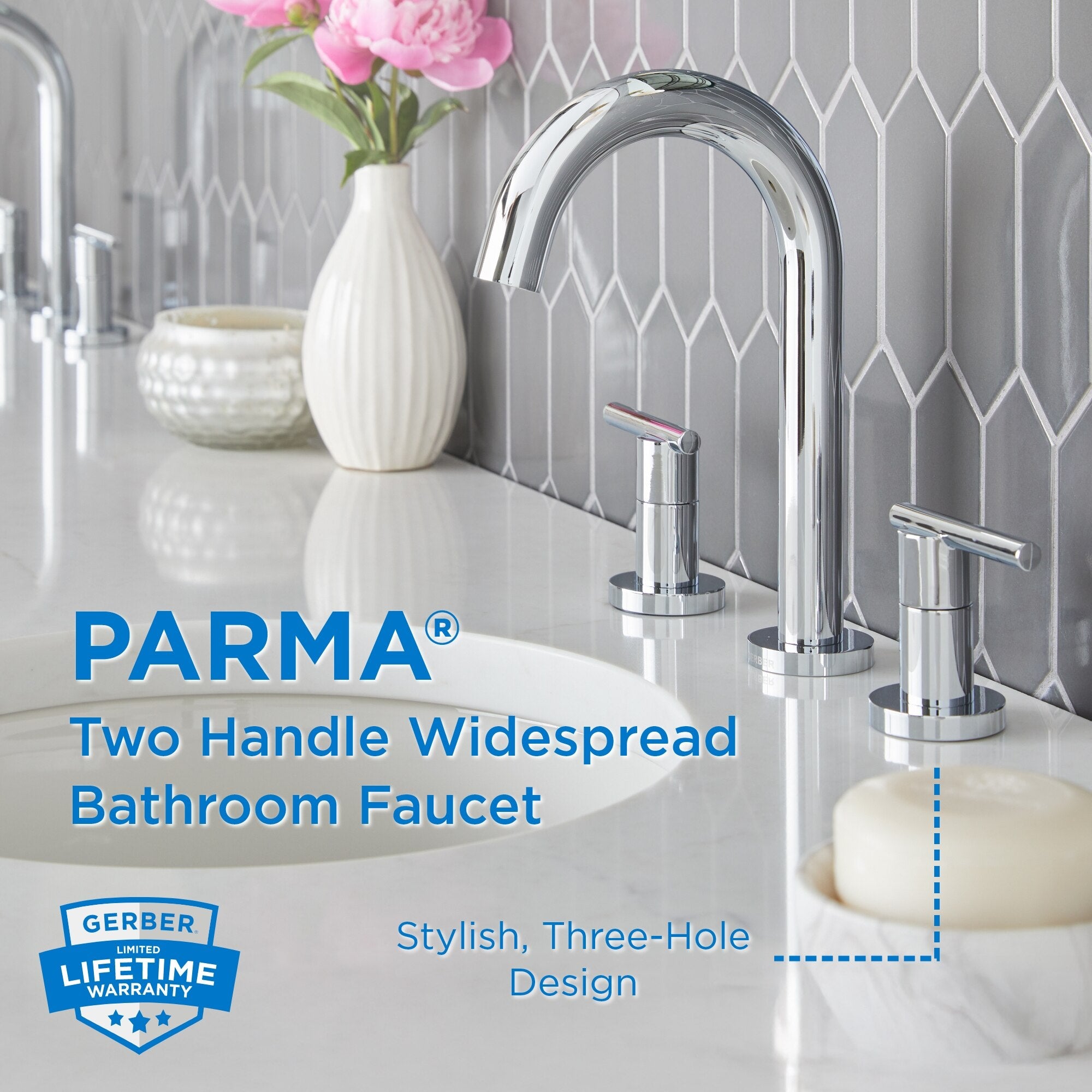 Parma® Two Handle Widespread Bathroom Faucet with Metal Touch-Down Drain