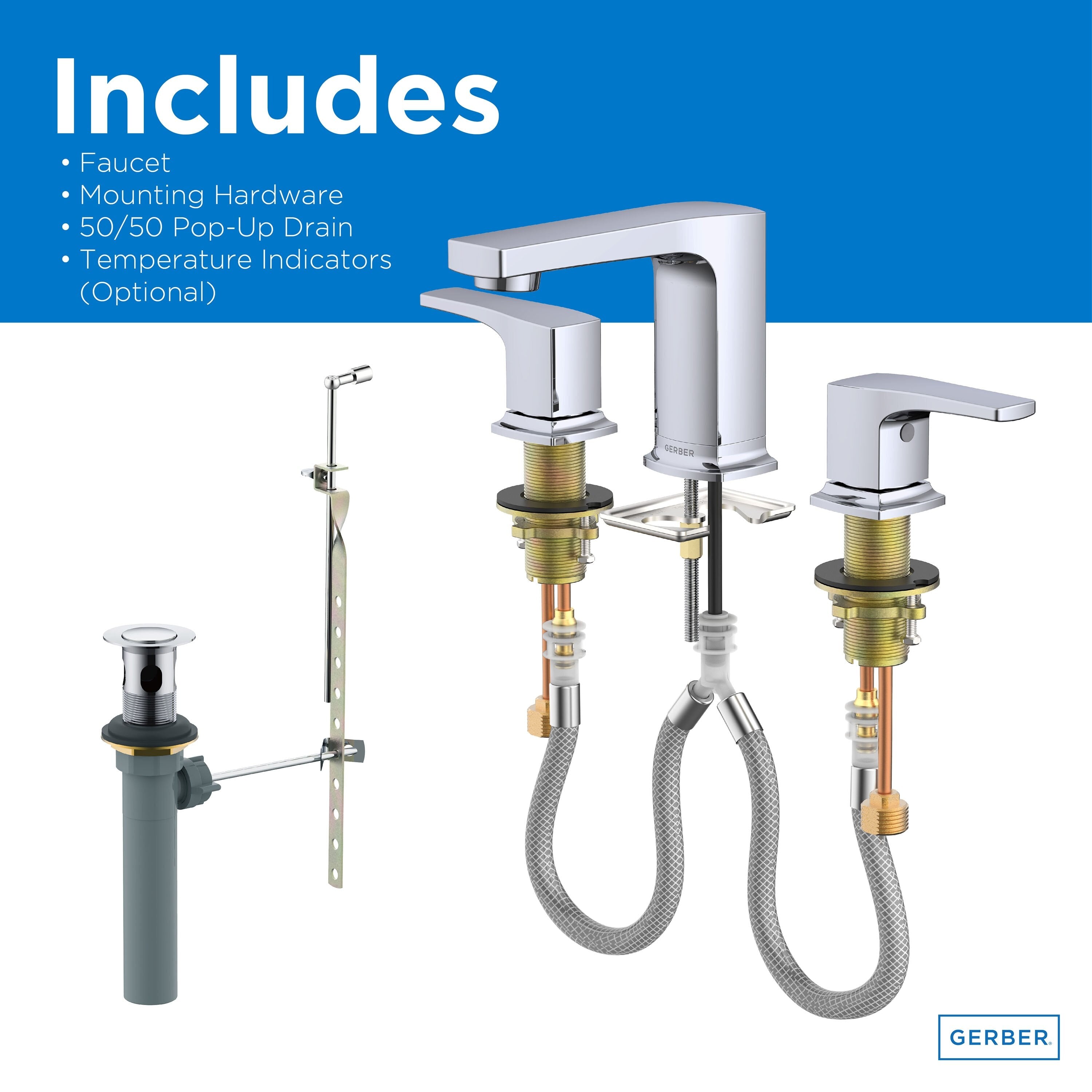 Tribune® Two Handle Widespread Bathroom Faucet with 50/50 Pop-Up Drain