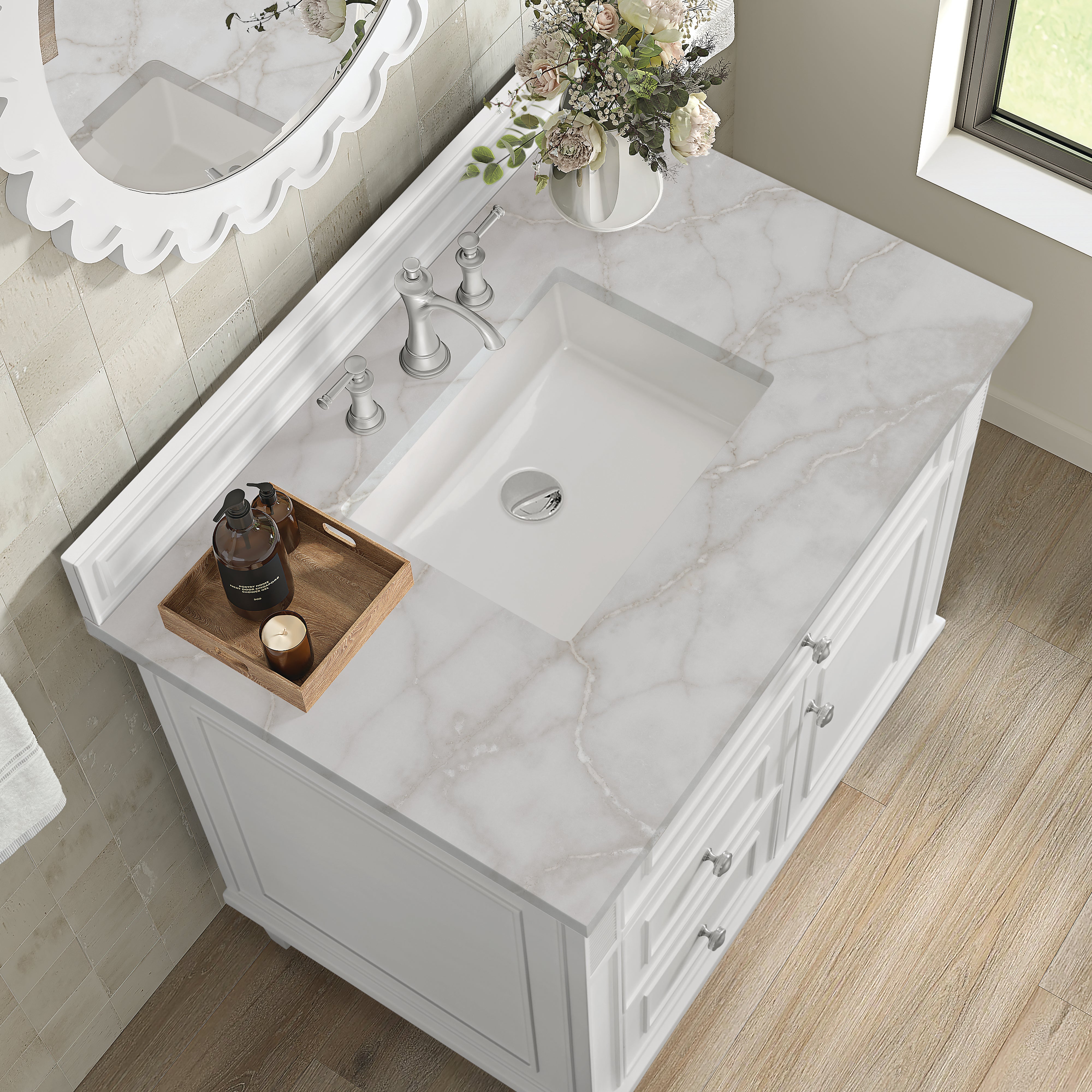 James Martin Lorelai 36" Single Vanity in Bright White with 3cm Countertop