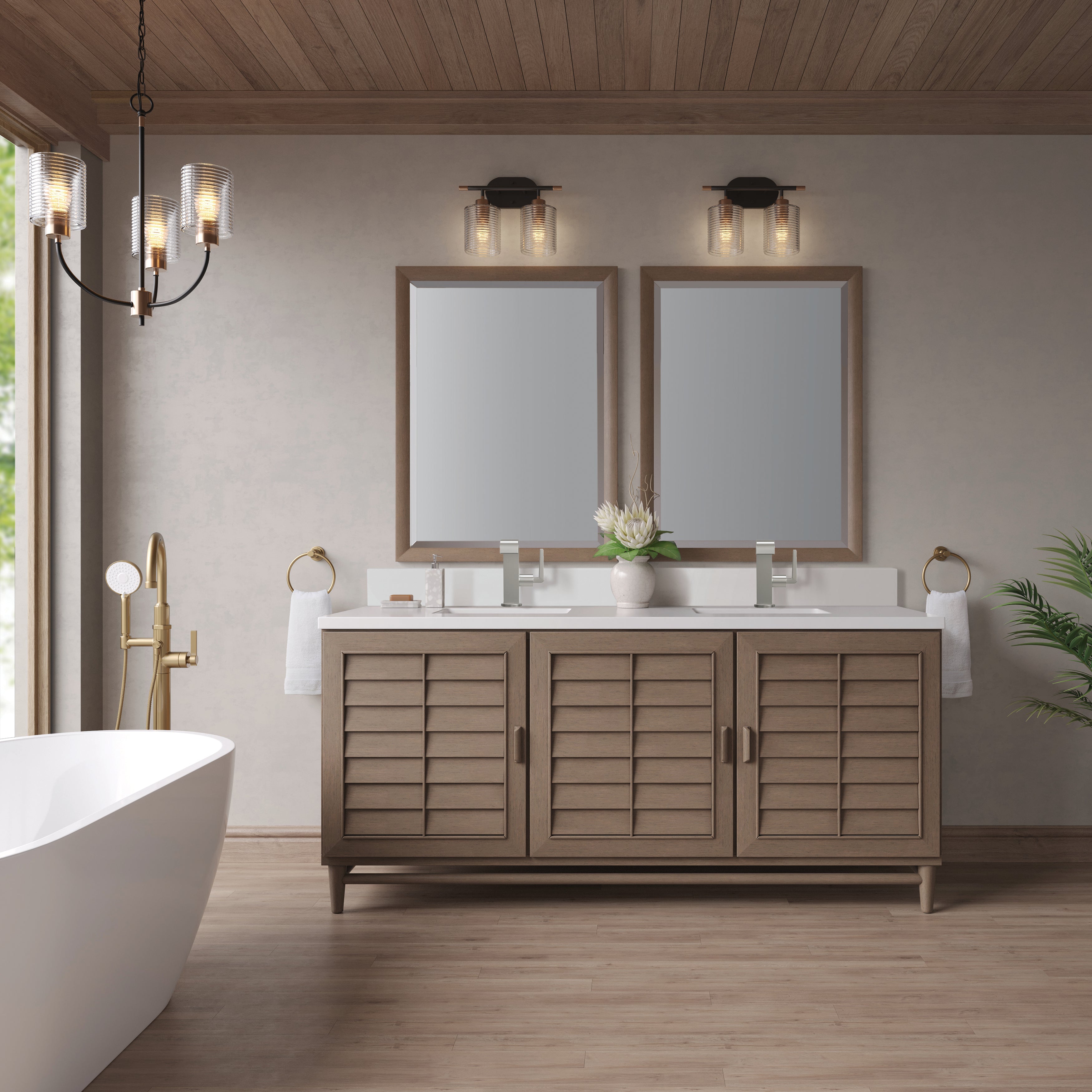 James Martin Portland 72" Double Vanity in Whitewashed Walnut with 3cm Countertop