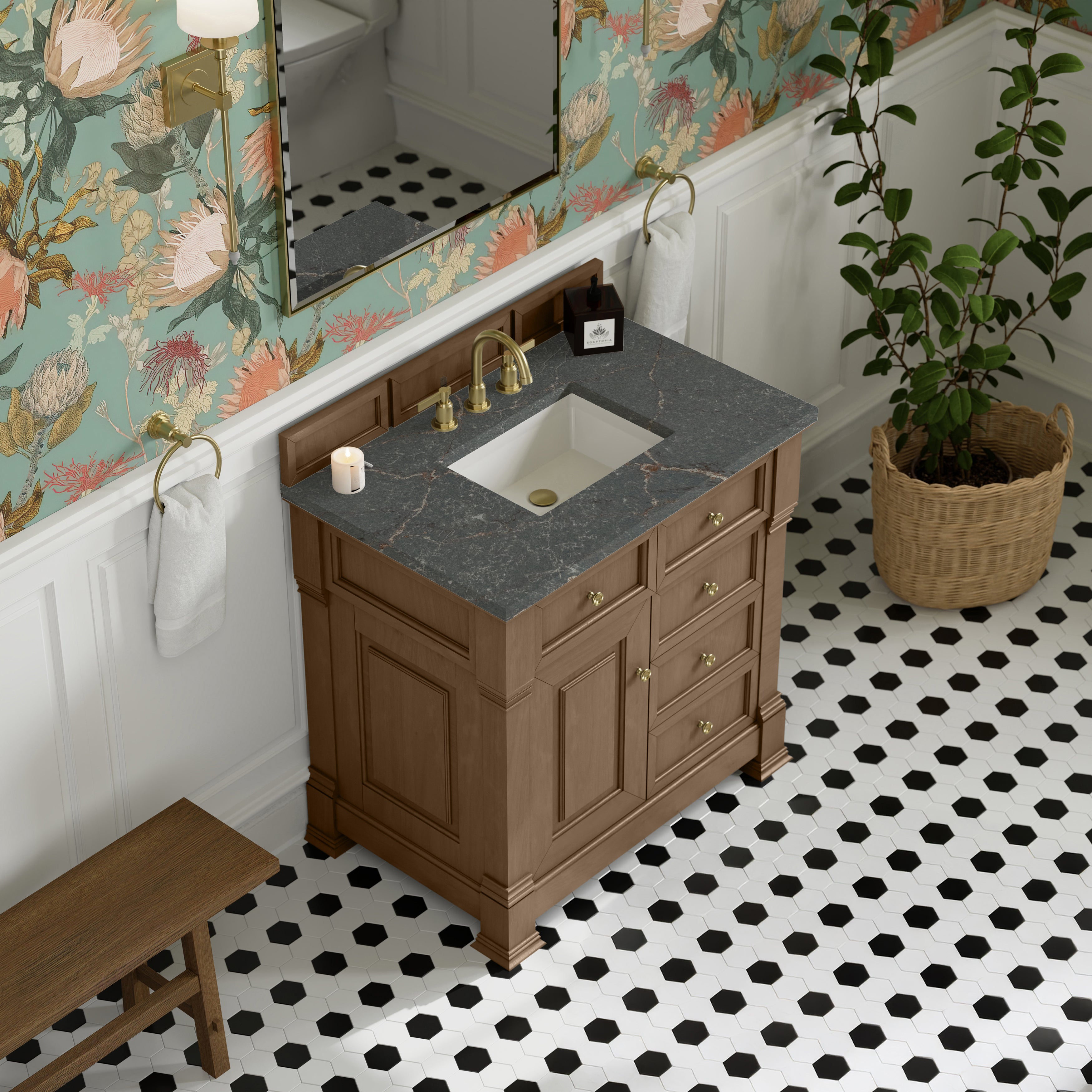 James Martin Brookfield 36" Single Vanity in Pecan with 3cm Countertop