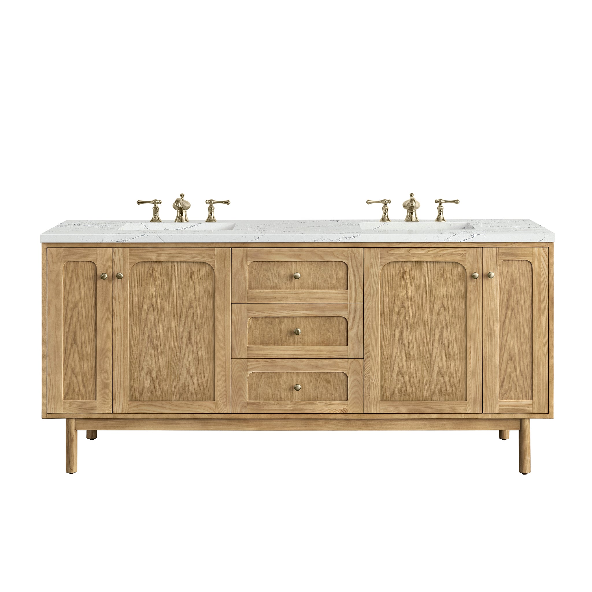 James Martin Laurent 72" Double Vanity in Light Natural Oak with 3cm Countertop and FreePower Wireless Charger