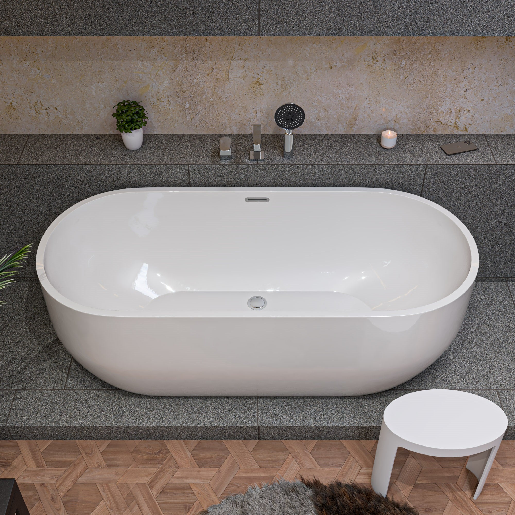 ALFI brand  ABST66 White Matte Solid Surface Resin Bathroom / Shower Stool