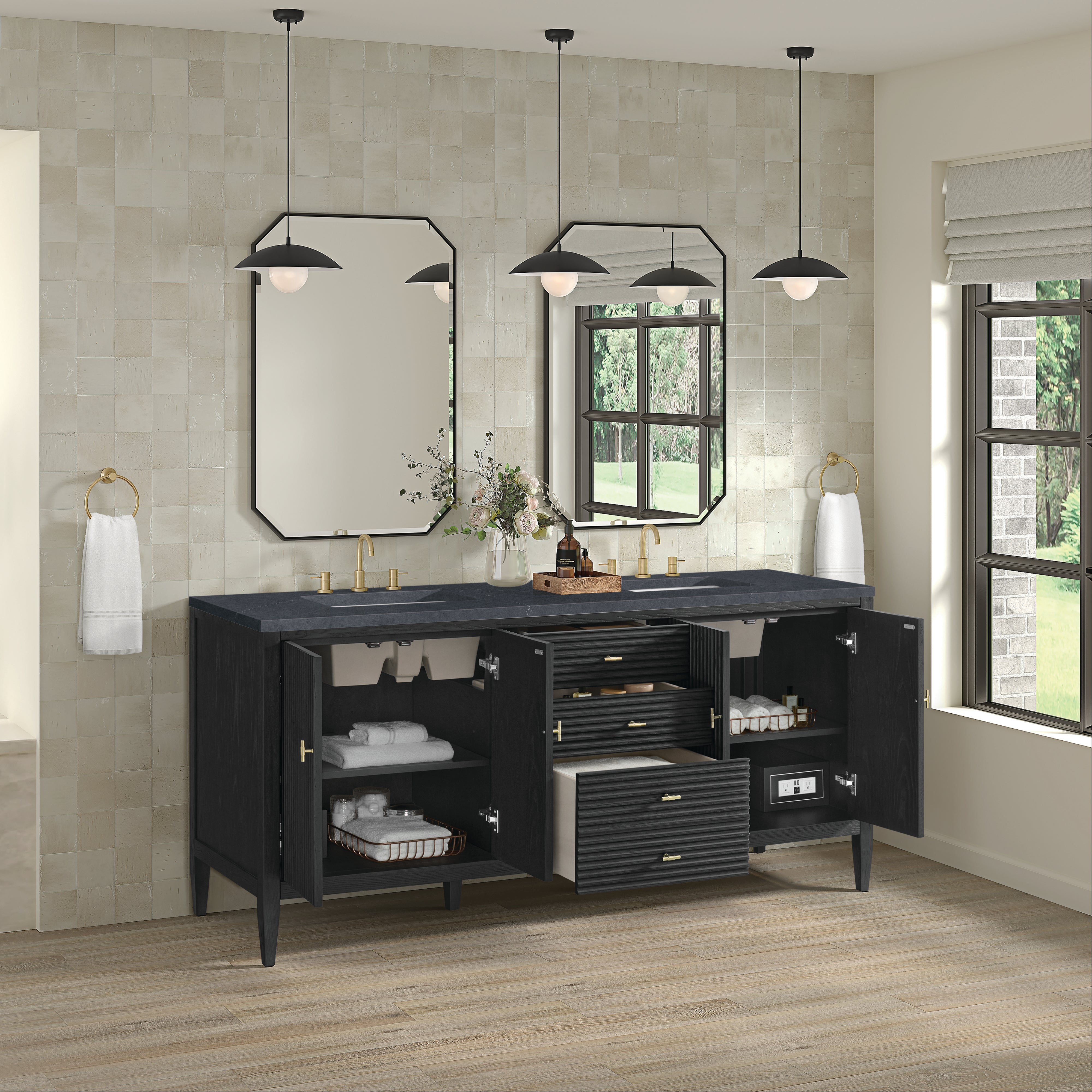James Martin Myrrin 72" Double Vanity in Carbon Oak with 3cm Countertop