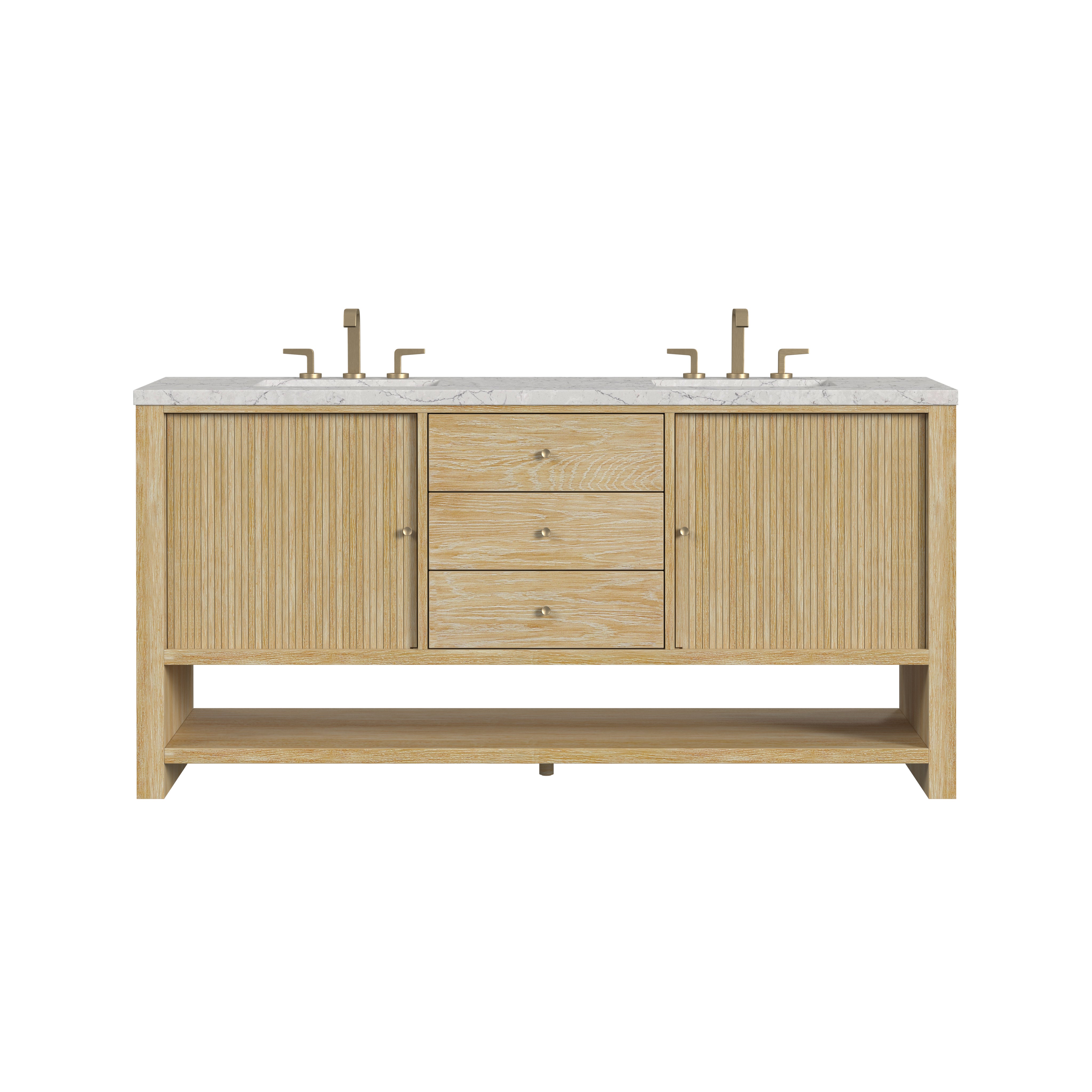 James Martin Marigot 72" Double Vanity in Sunwashed Oak with 3cm Countertop and FreePower Wireless Charger