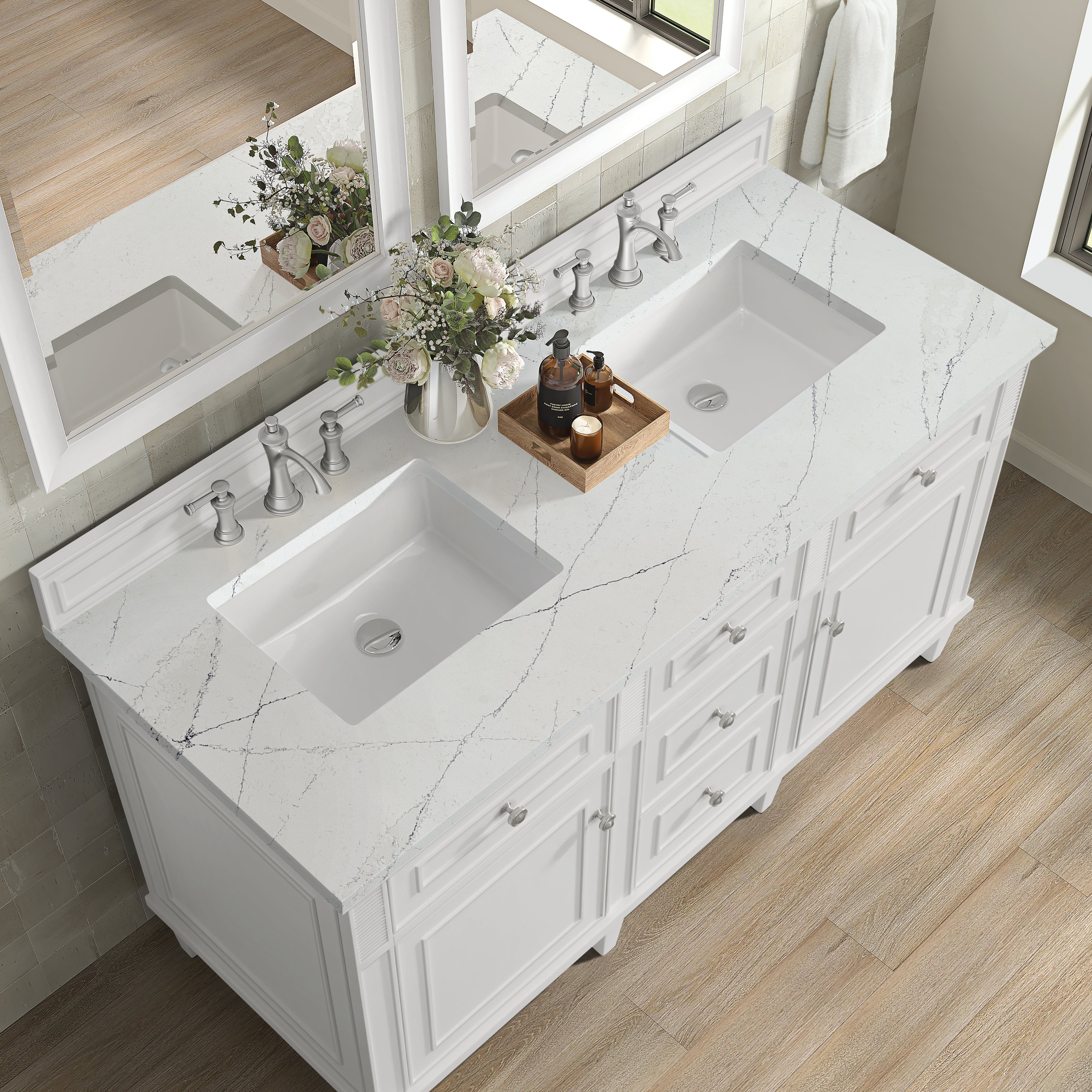 James Martin Lorelai 60" Double Vanity in Bright White with 3cm Countertop