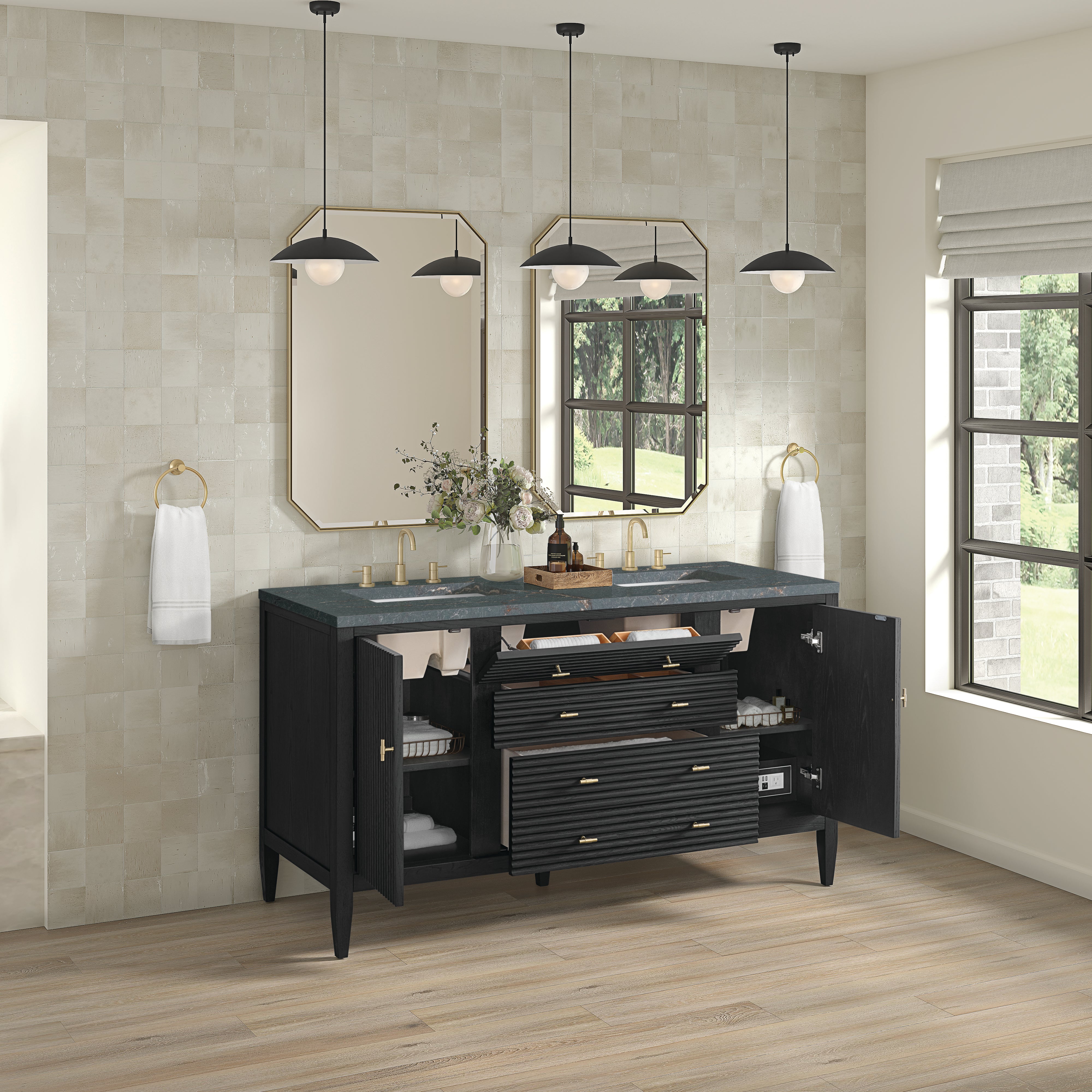 James Martin Myrrin 60" Double Vanity in Carbon Oak with 3cm Countertop