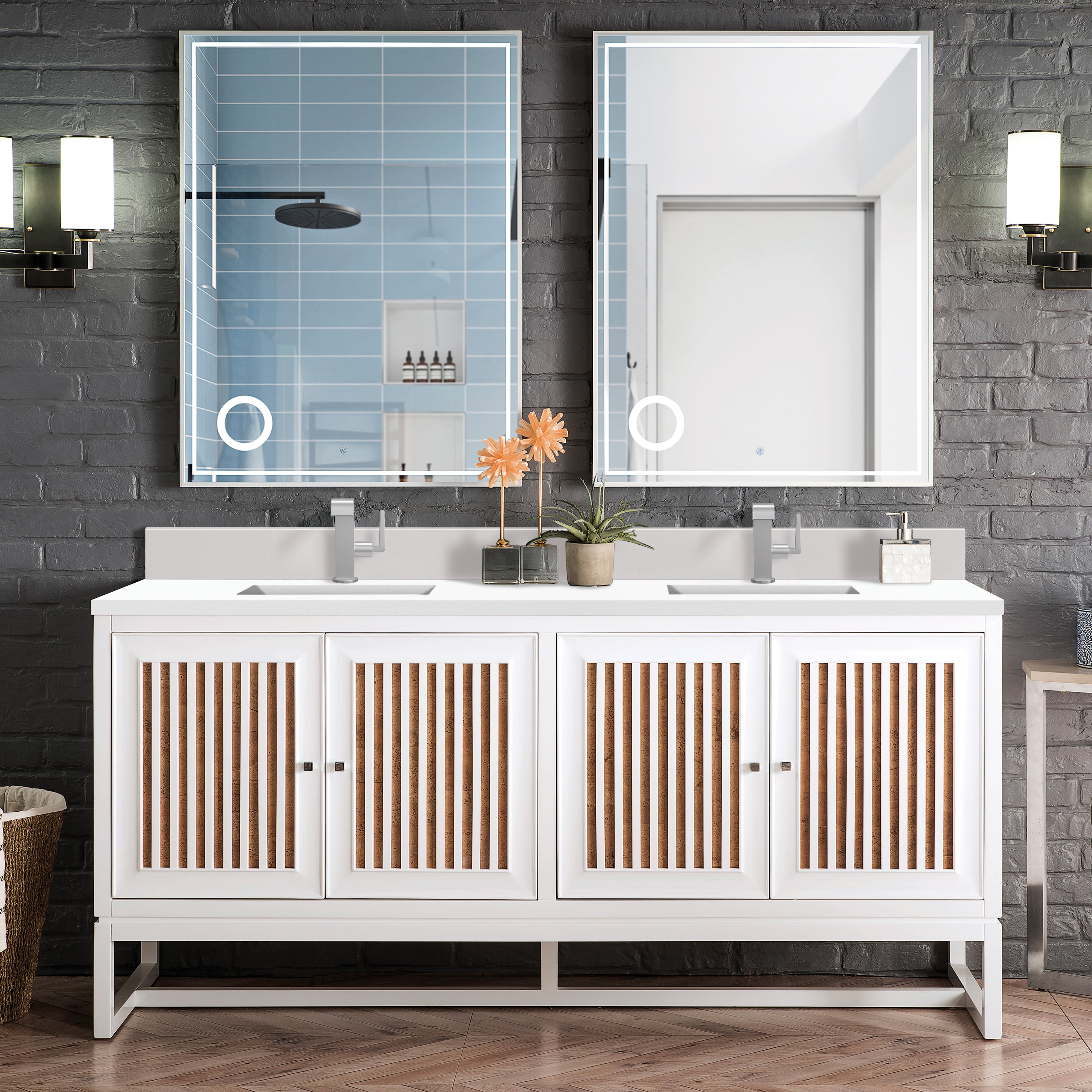 James Martin Athens 72" Double Vanity in Glossy White with 3cm Countertop