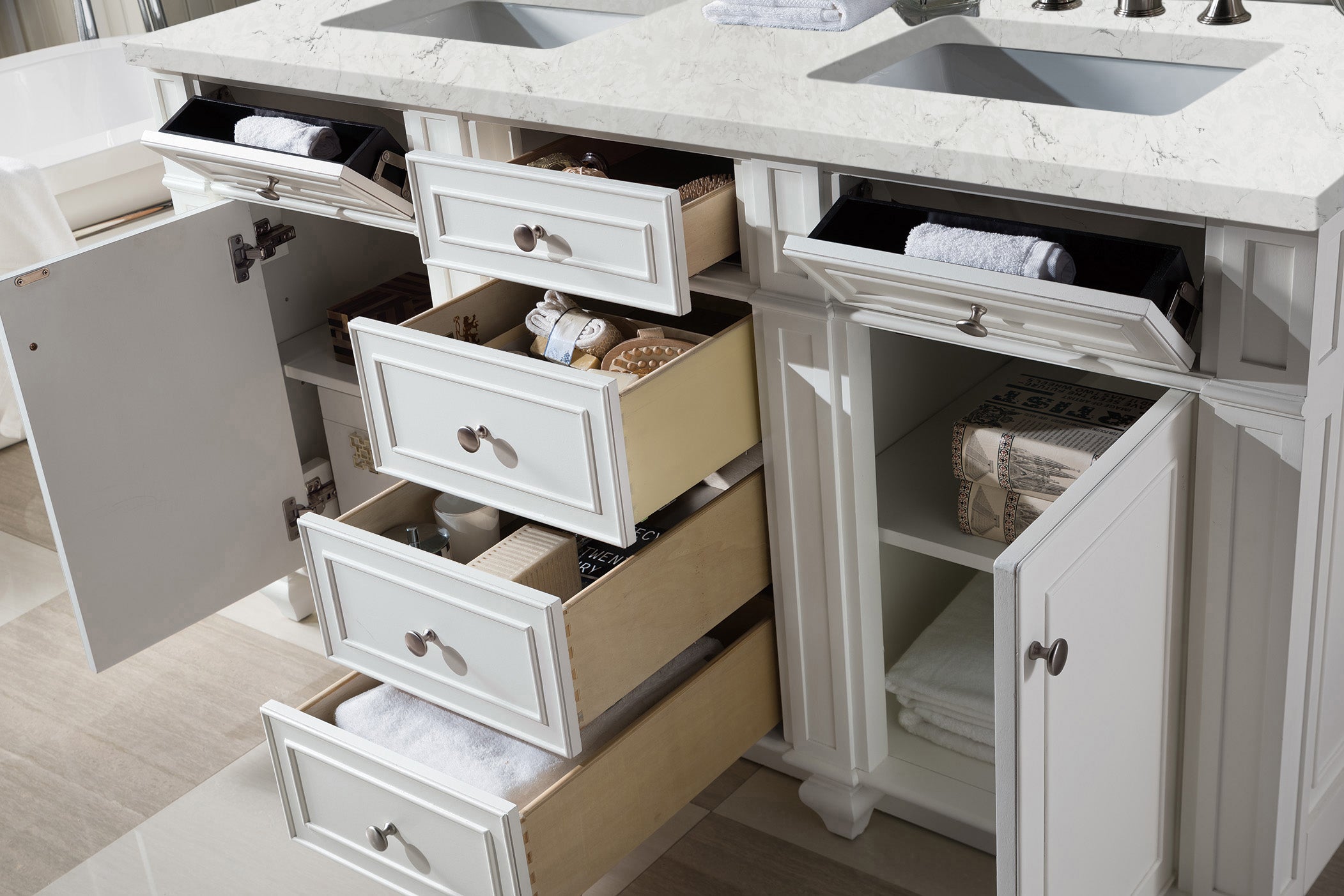James Martin Bristol 60" Double Vanity in Bright White with 3cm Countertop