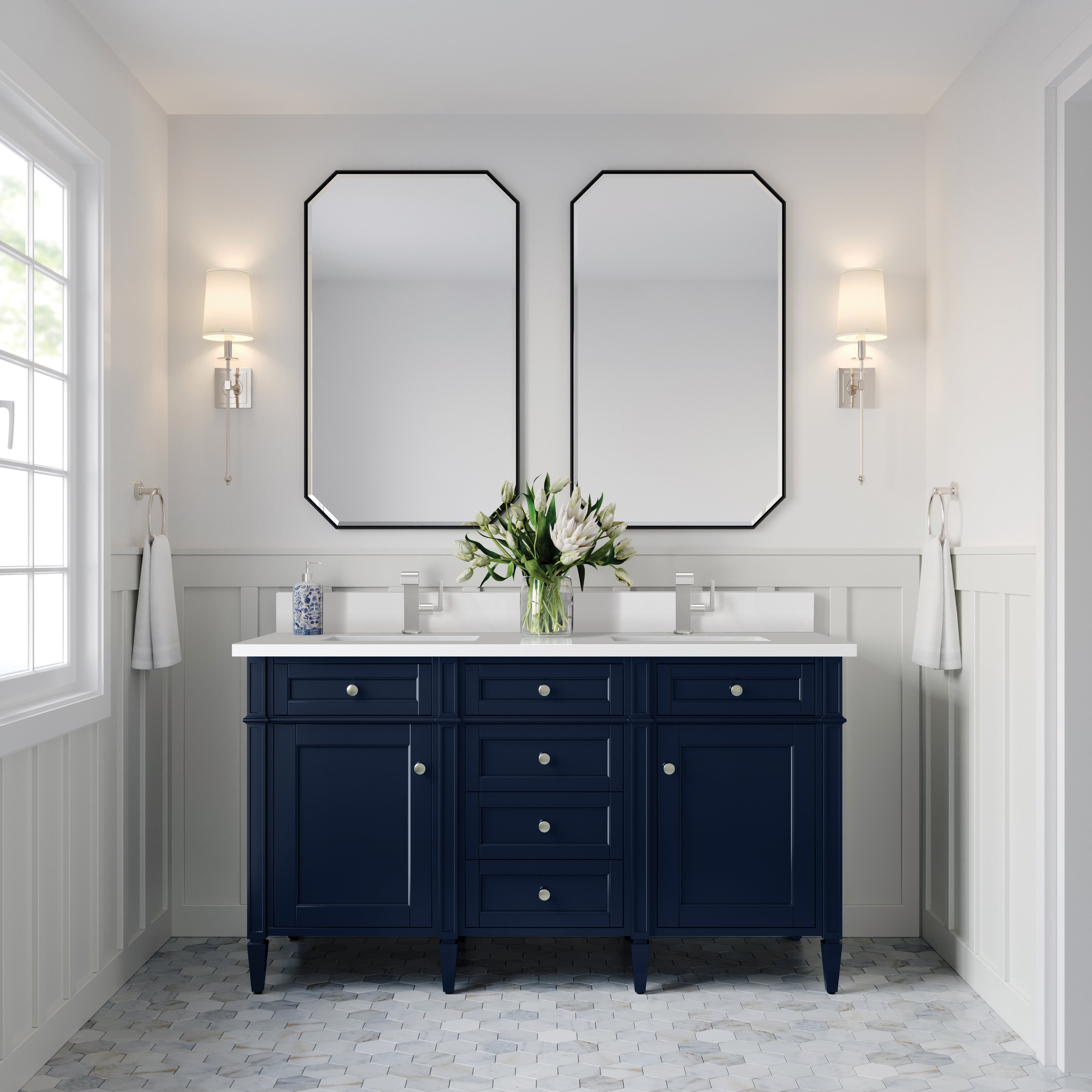 James Martin Brittany 60" Double Vanity in Victory Bleu with 3cm Countertop