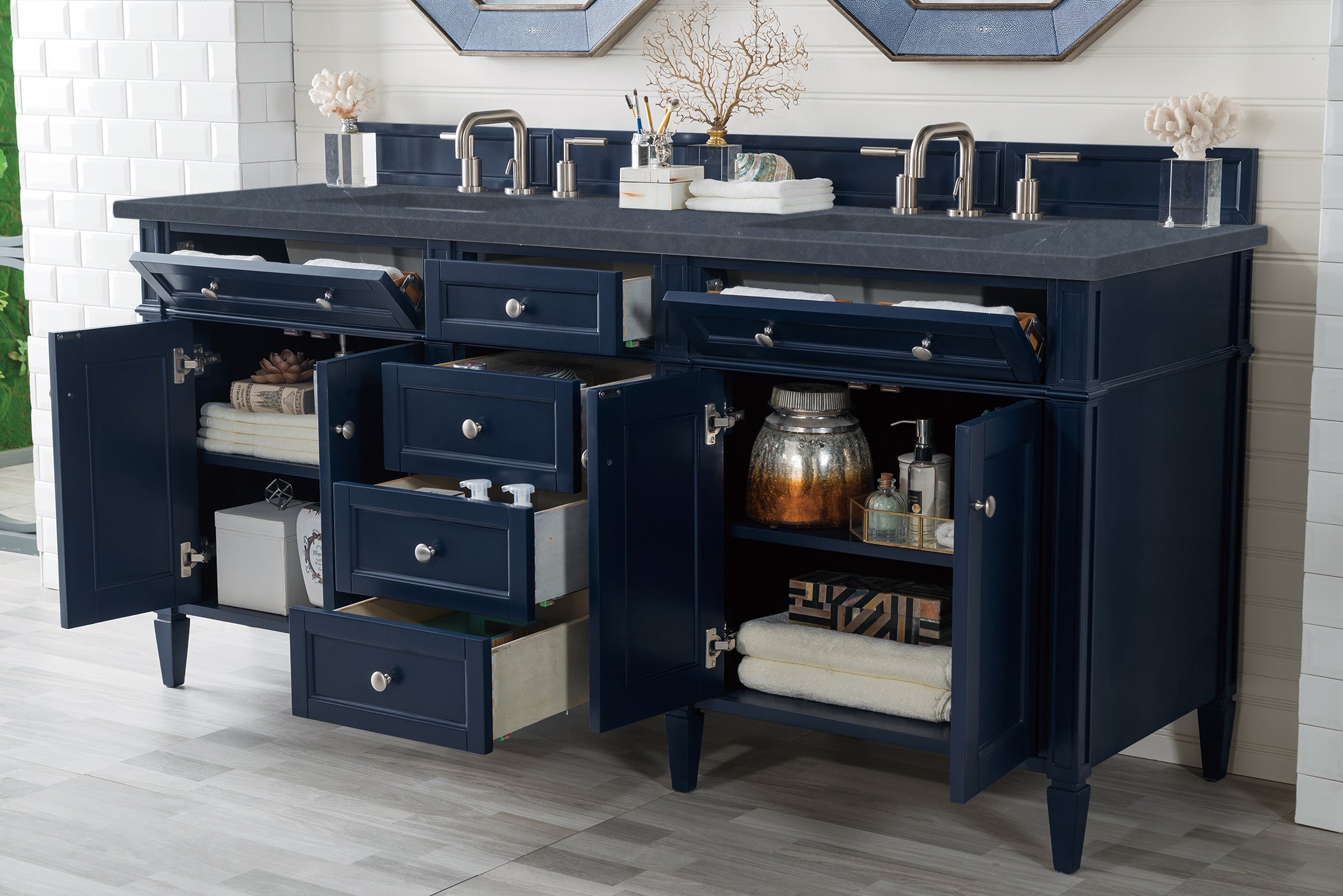 James Martin Brittany 72" Double Vanity in Victory Bleu with 3cm Countertop