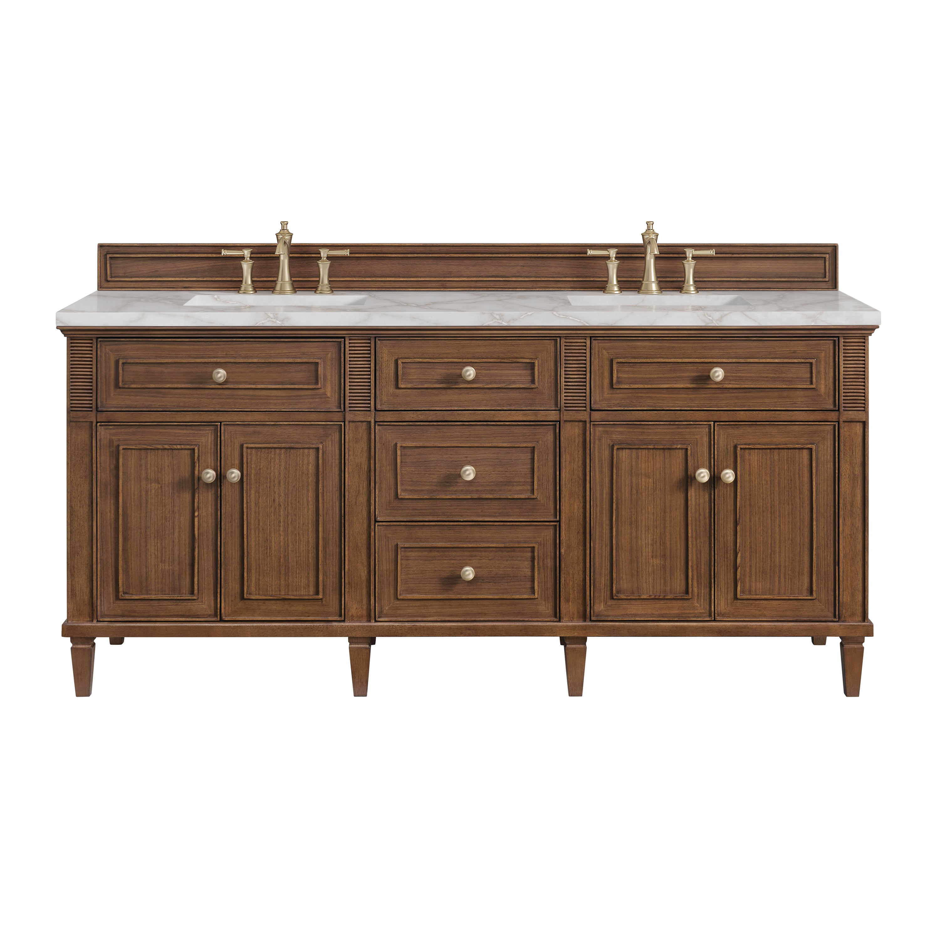 James Martin Lorelai 72"Double Vanity in Mid-Century Walnut with 3cm Countertop and FreePower Wireless Charger