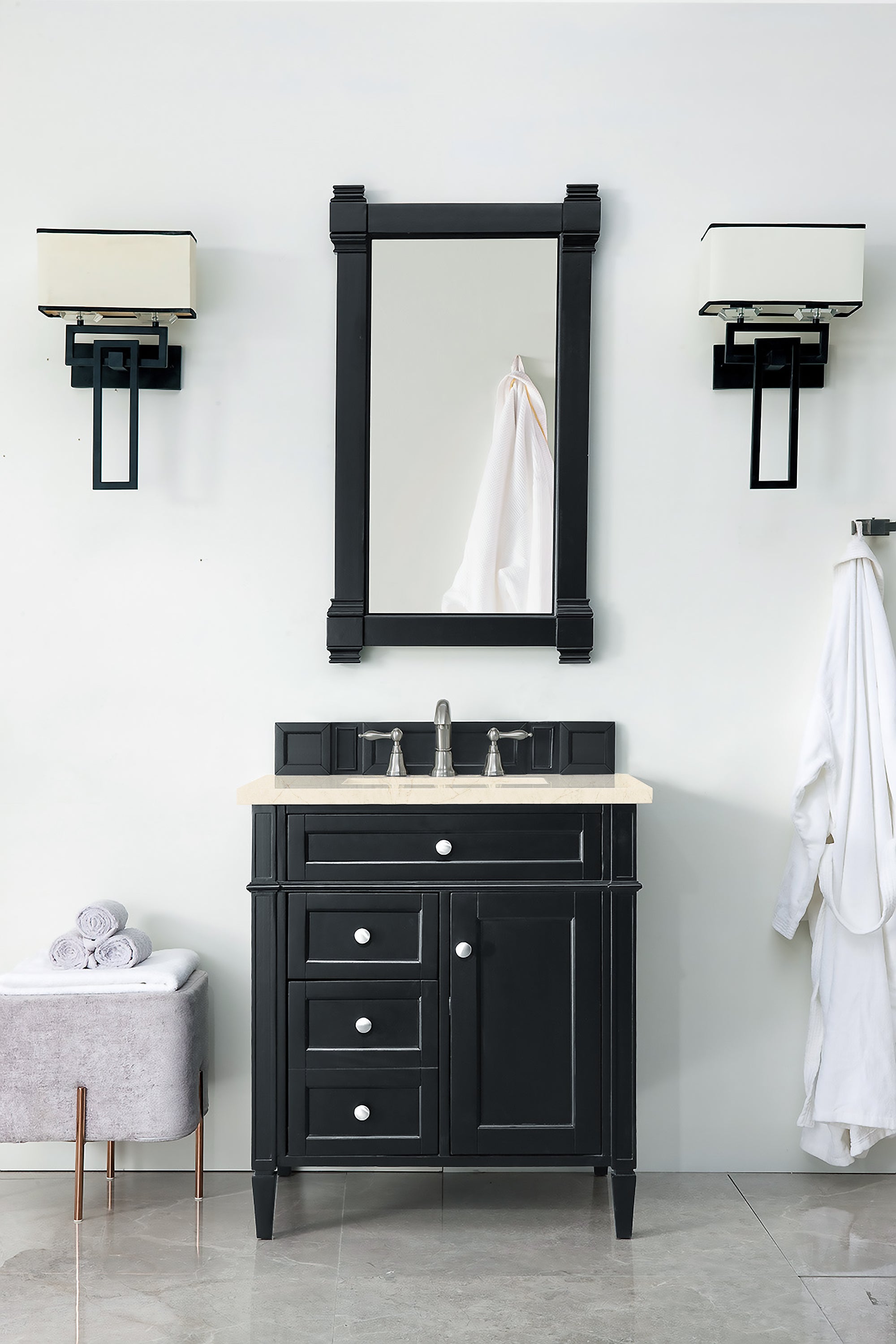 James Martin Brittany 30" Single Vanity in Black Onyx with 3cm Countertop