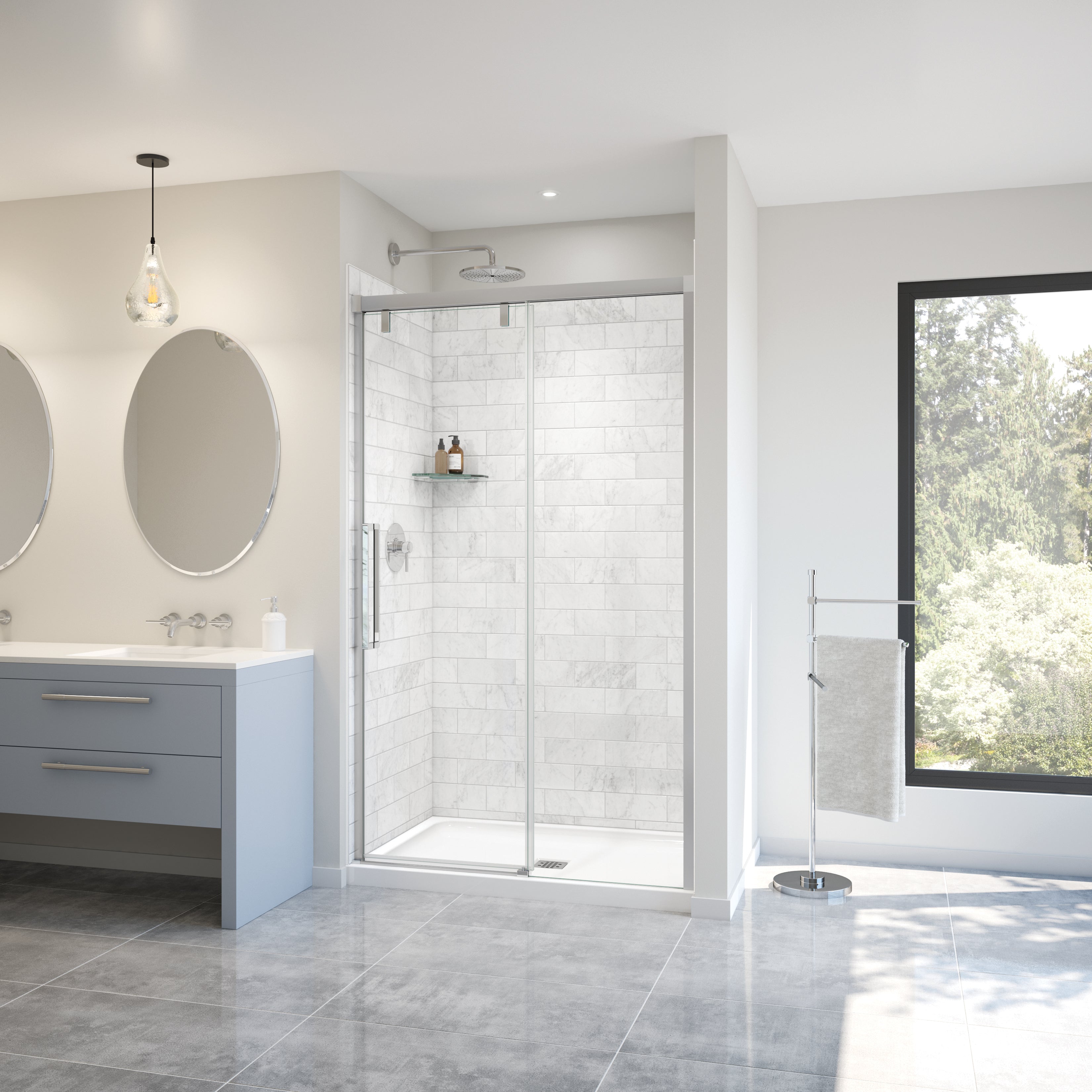 Maax Uptown 44-47 x 76 in. 8 mm Sliding Shower Door for Alcove Installation with Clear glass