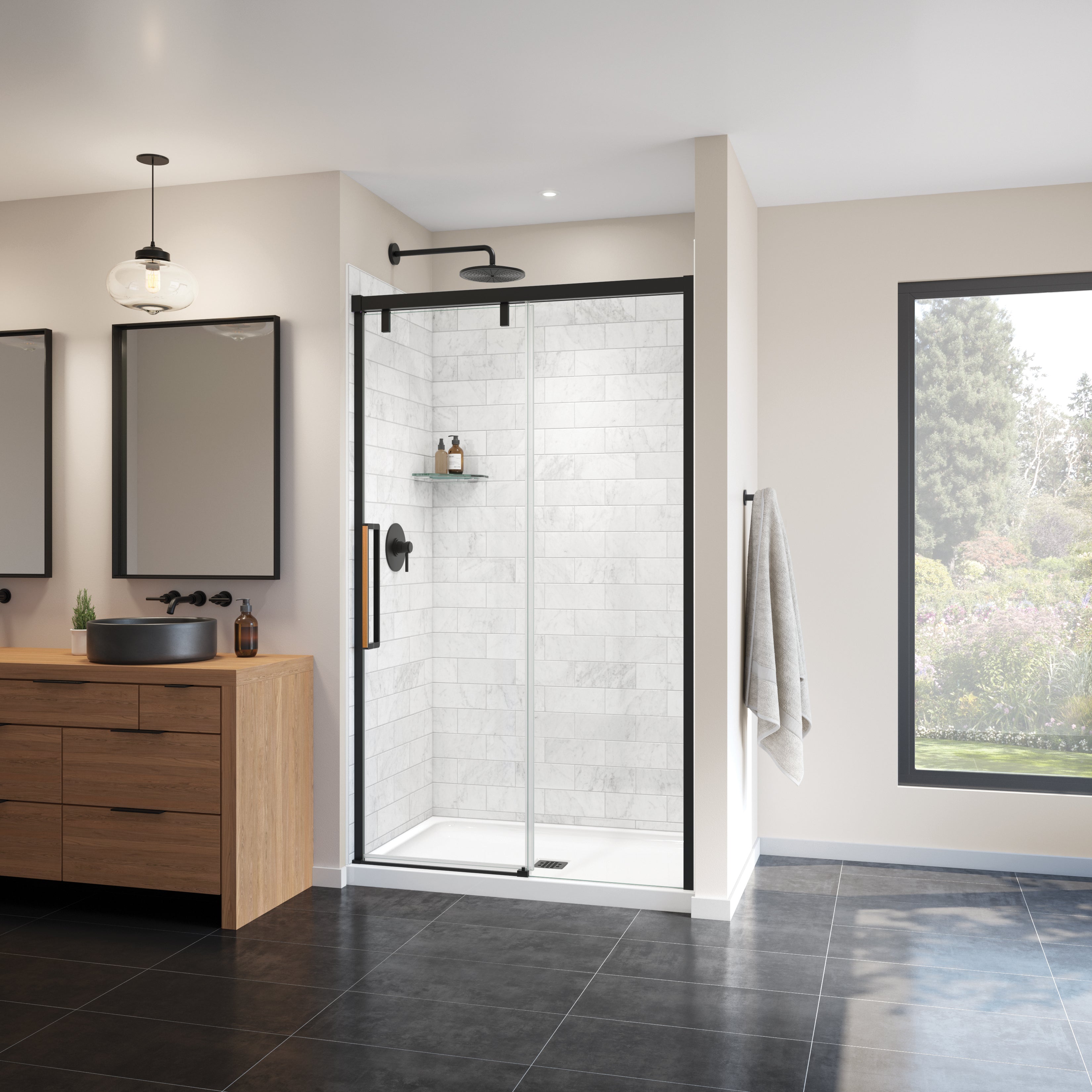 Maax Uptown 44-47 x 76 in. 8 mm Sliding Shower Door for Alcove Installation with Clear glass