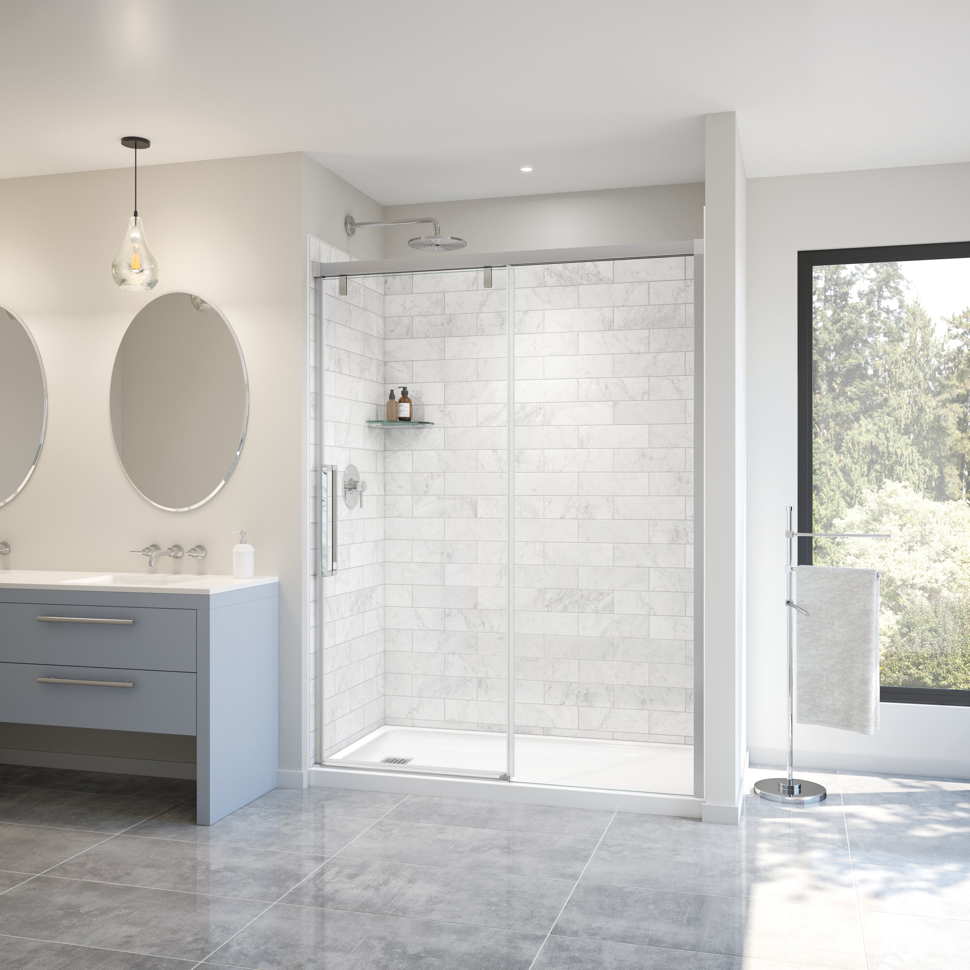 Maax Uptown 56-59 x 76 in. 8 mm Sliding Shower Door for Alcove Installation with Clear glass