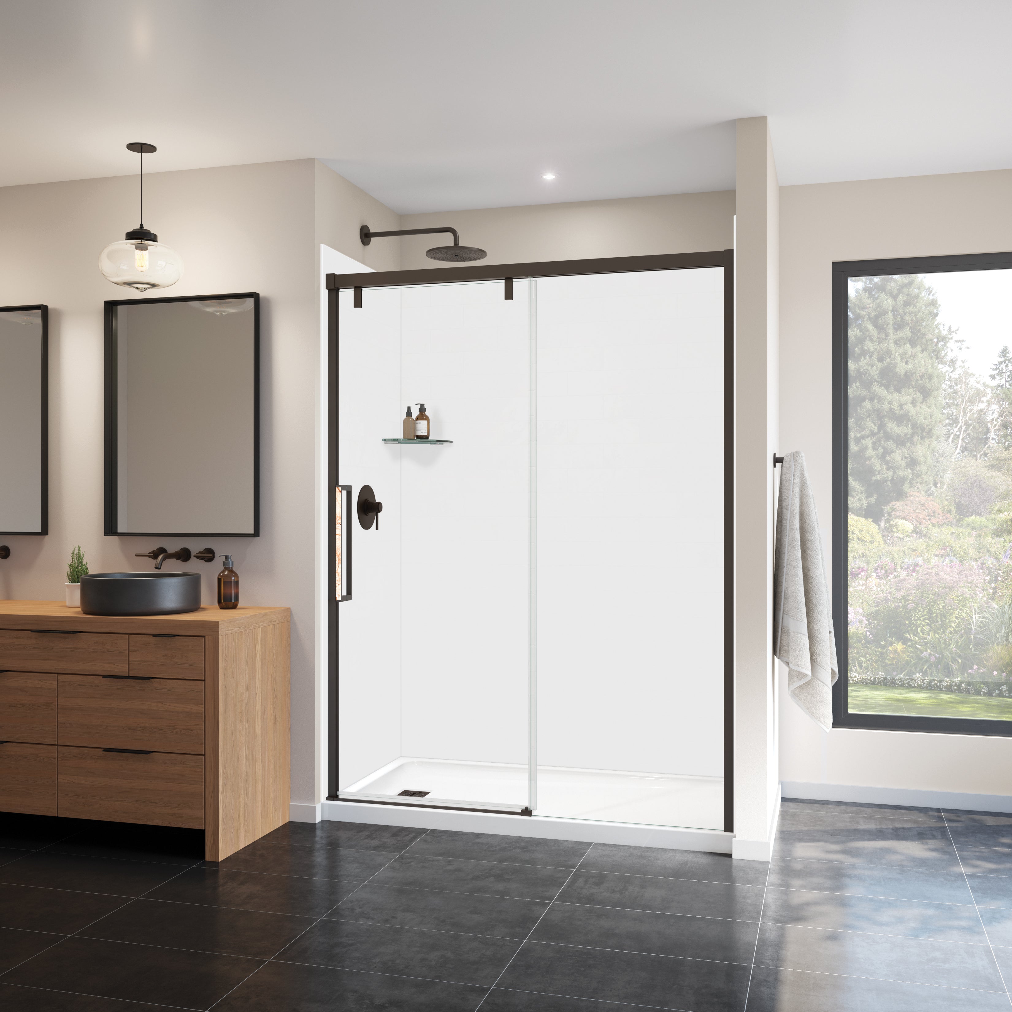 Maax Uptown 56-59 x 76 in. 8 mm Sliding Shower Door for Alcove Installation with Clear glass