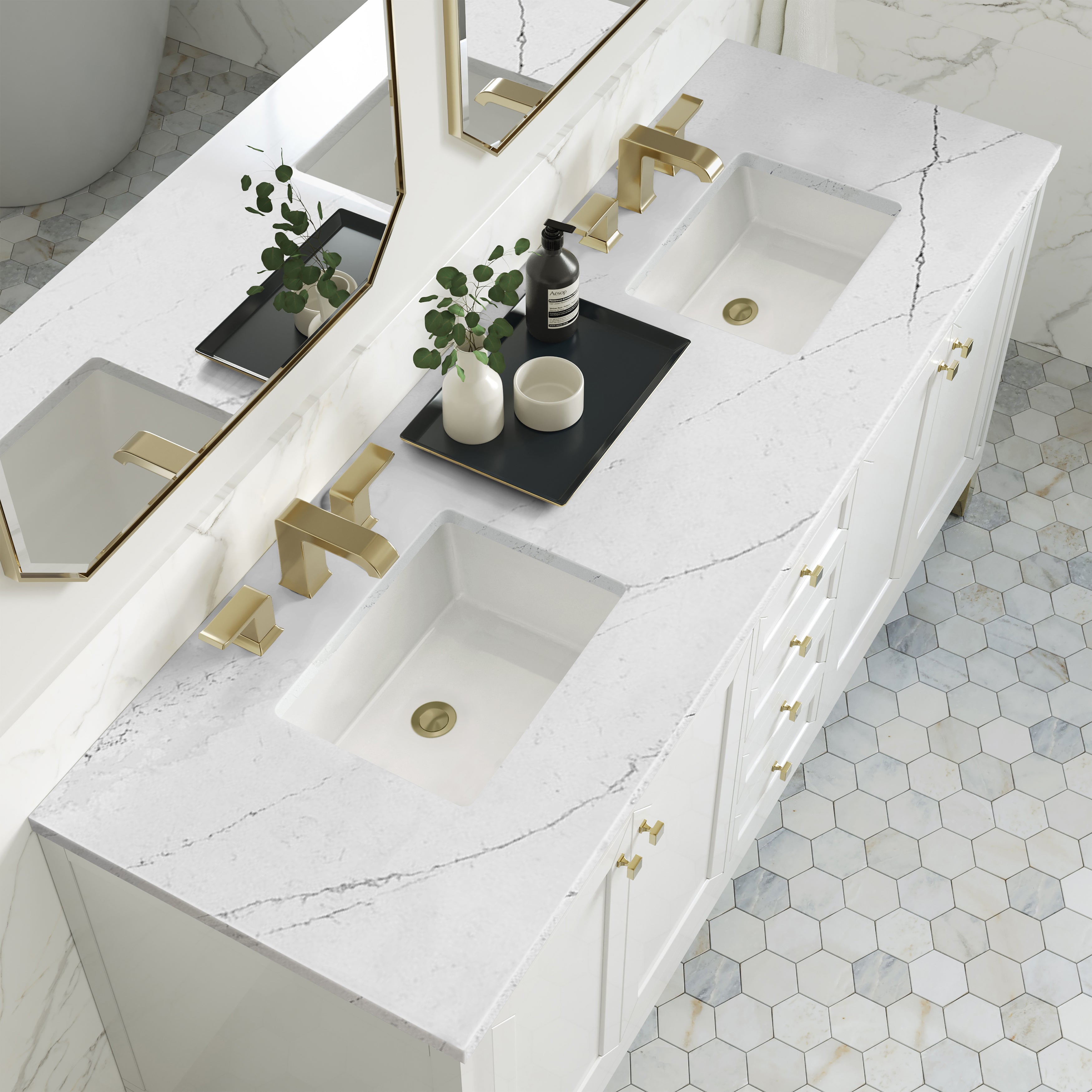 James Martin Chicago 72" Double Vanity in Glossy White with 3cm Countertop