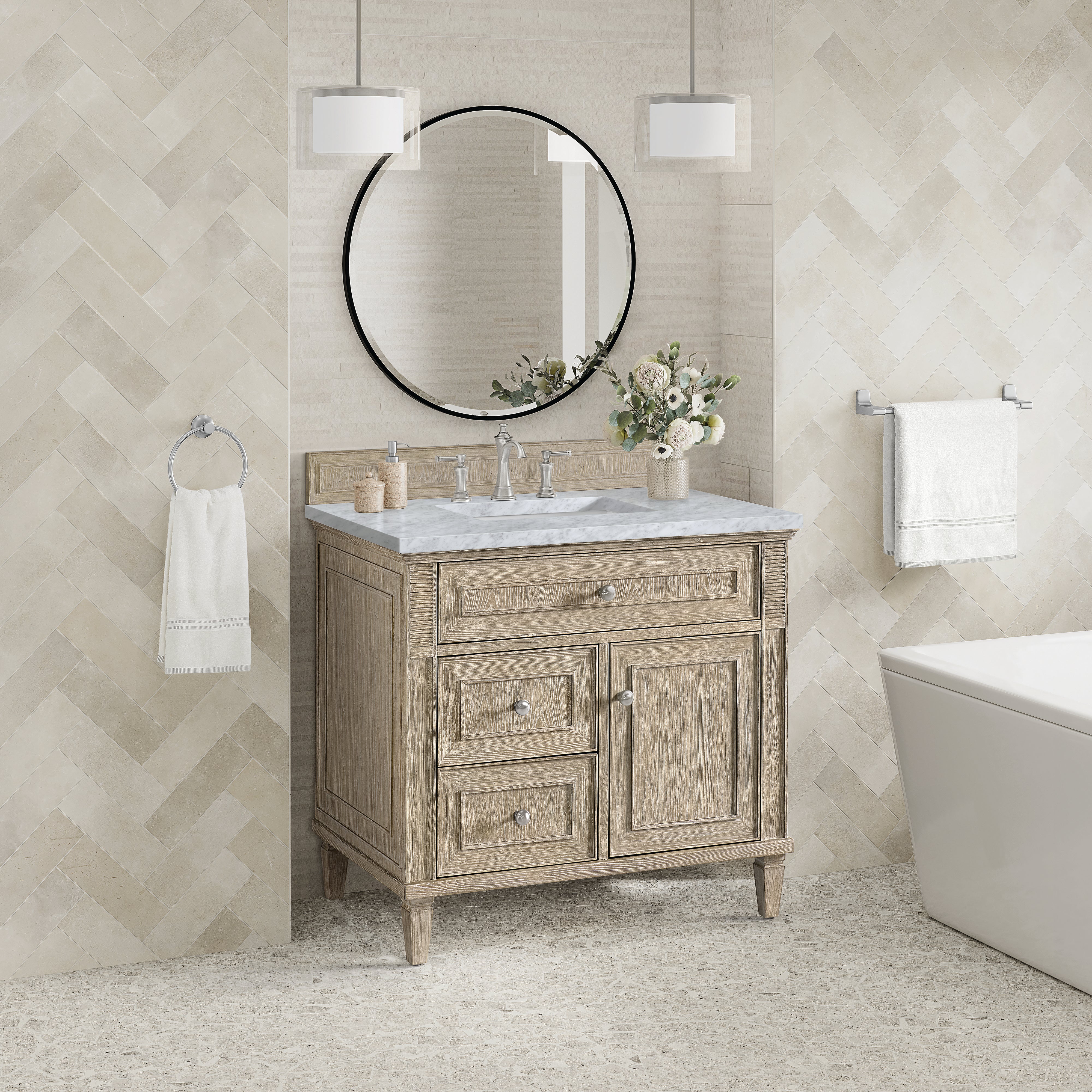 James Martin Lorelai 36" Single Vanity in Whitewashed Oak with 3cm Countertop