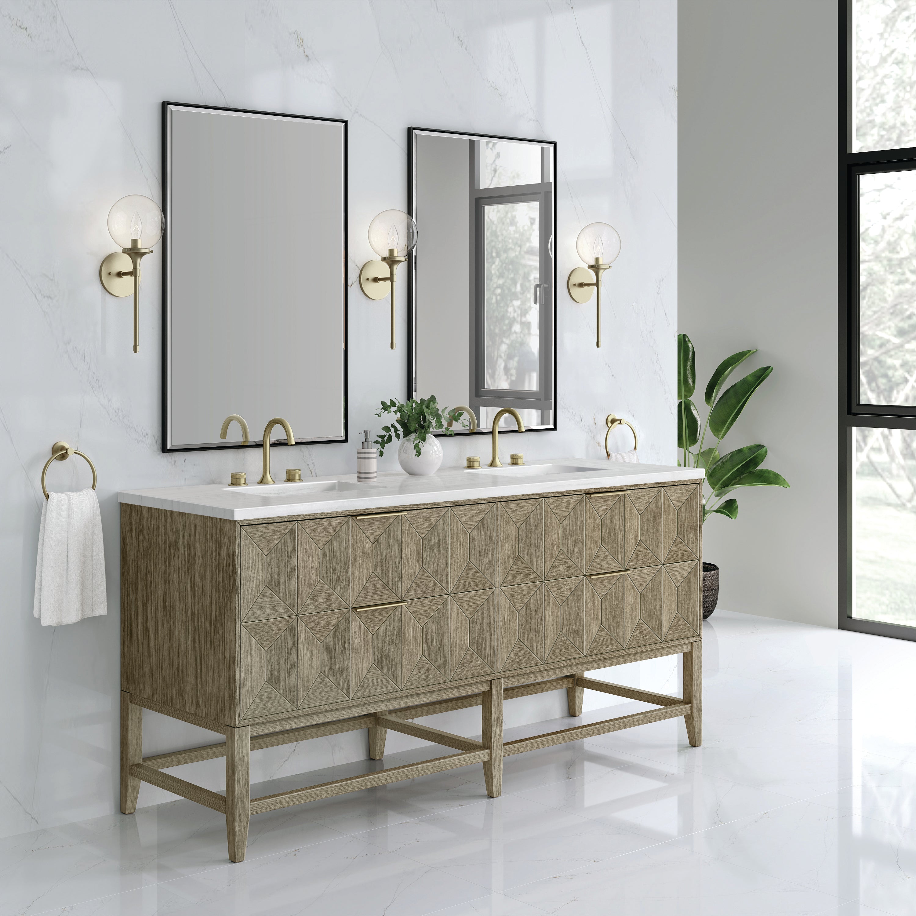 James Martin Emmeline 72" Double Vanity in Pebble Oak with 3cm Countertop
