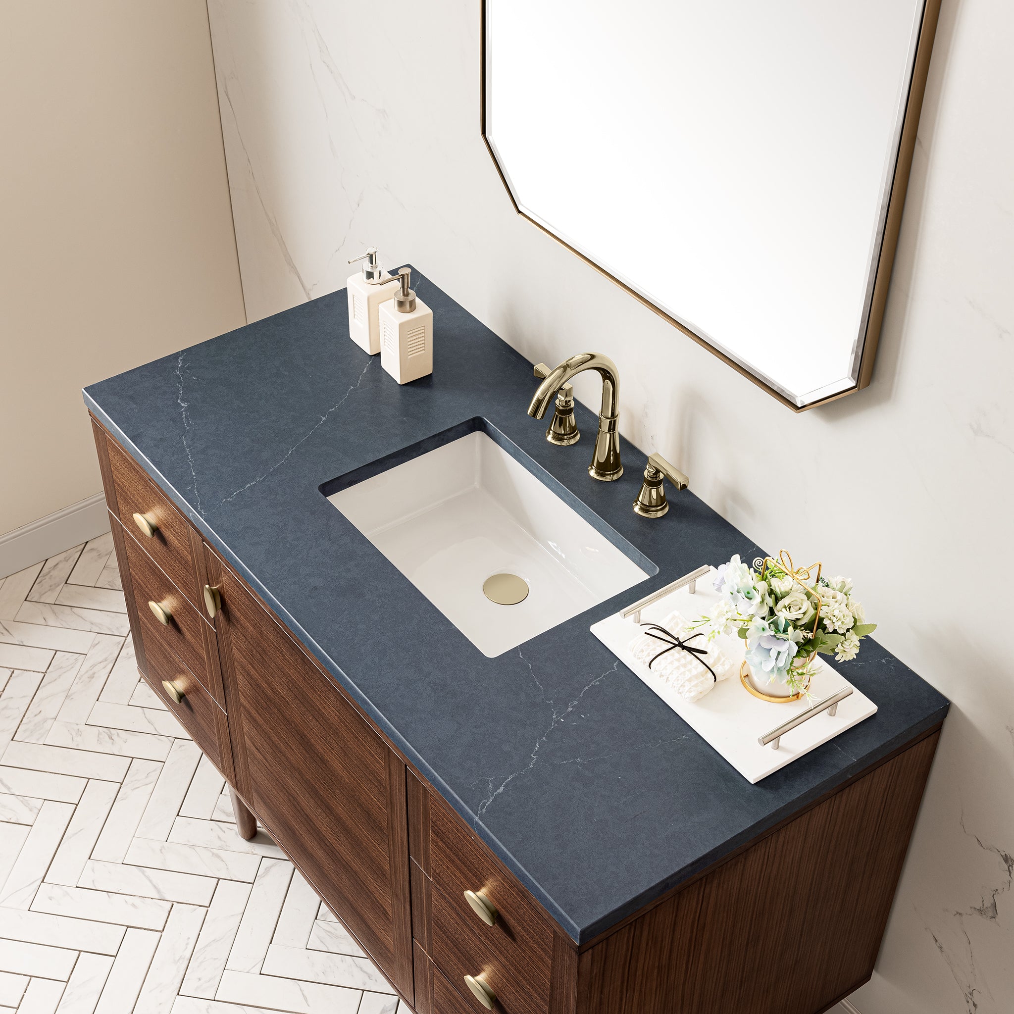 James Martin Amberly 48" Single Vanity in Mid-Century Walnut with 3cm Countertop
