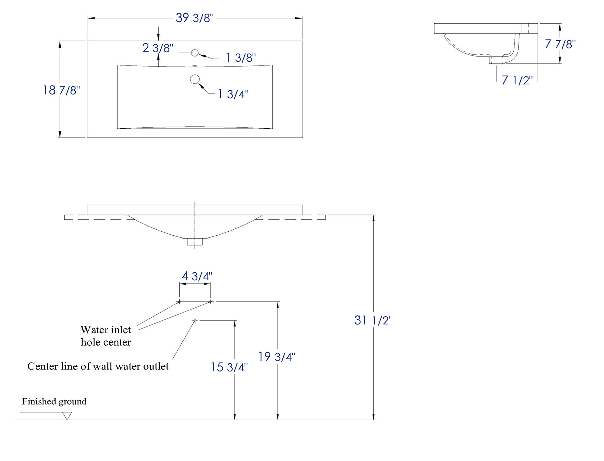 EAGO BH002 White Ceramic 40"x19" Rectangular Drop In Sink