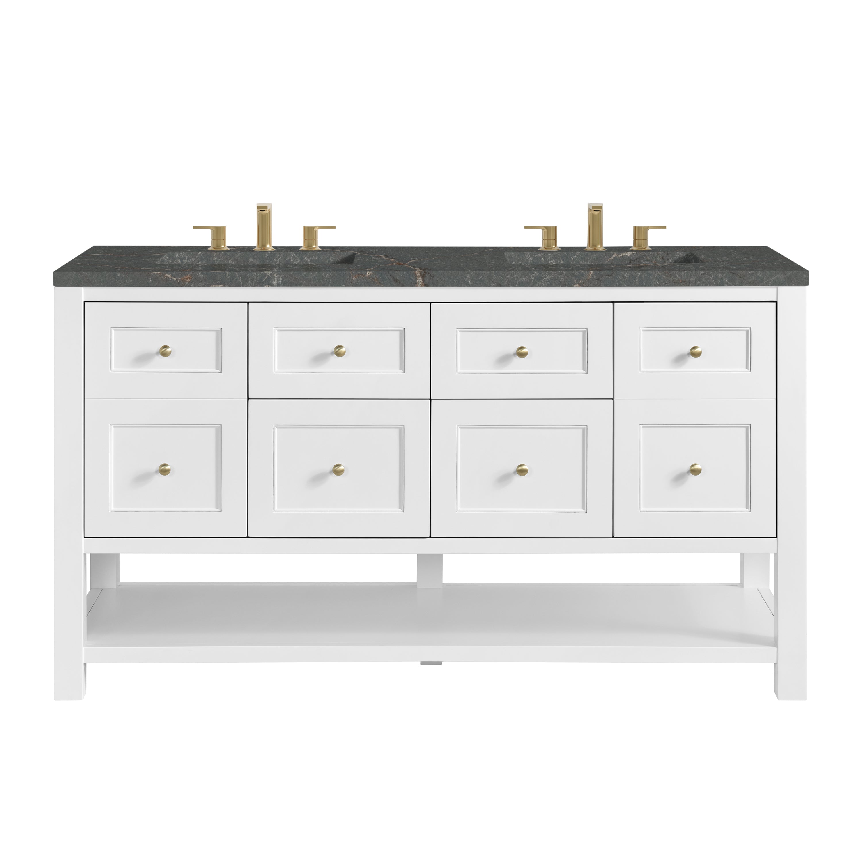 James Martin Breckenridge 60" Double Vanity in Bright White with 3cm Countertop and FreePower Wireless Charger