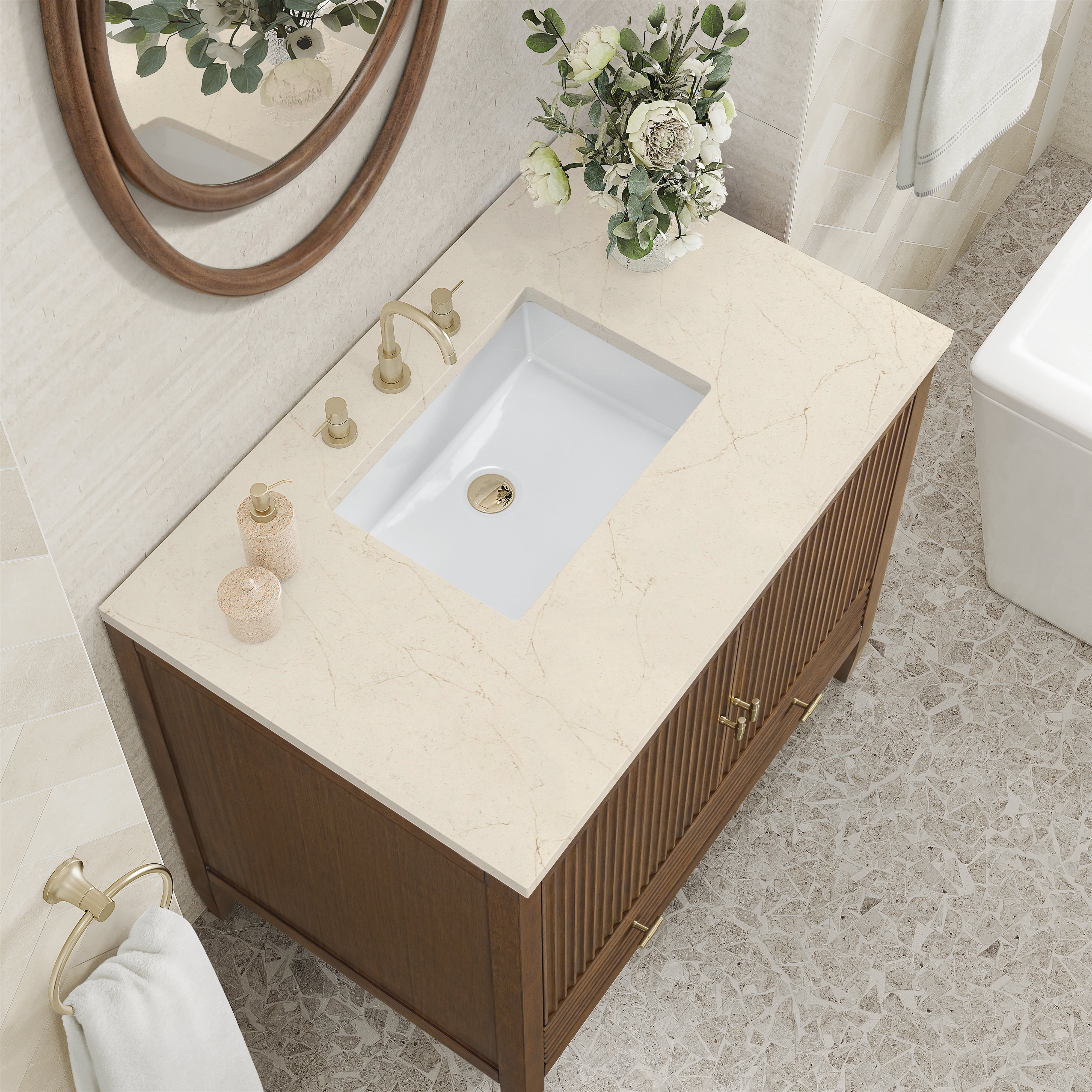 James Martin Myrrin 36" Vanity in Mid Century Walnut with 3cm Countertop