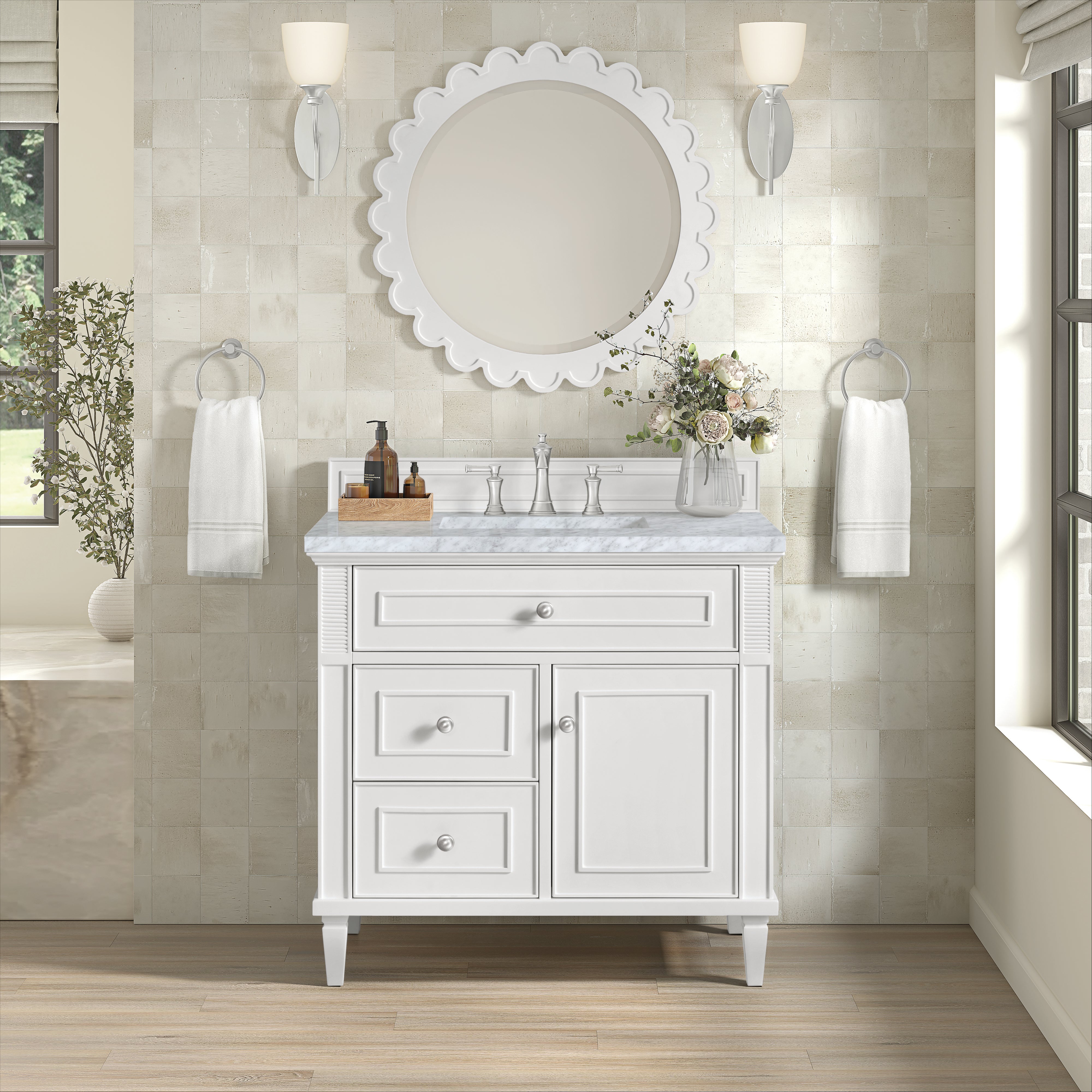 James Martin Lorelai 36" Single Vanity in Bright White with 3cm Countertop