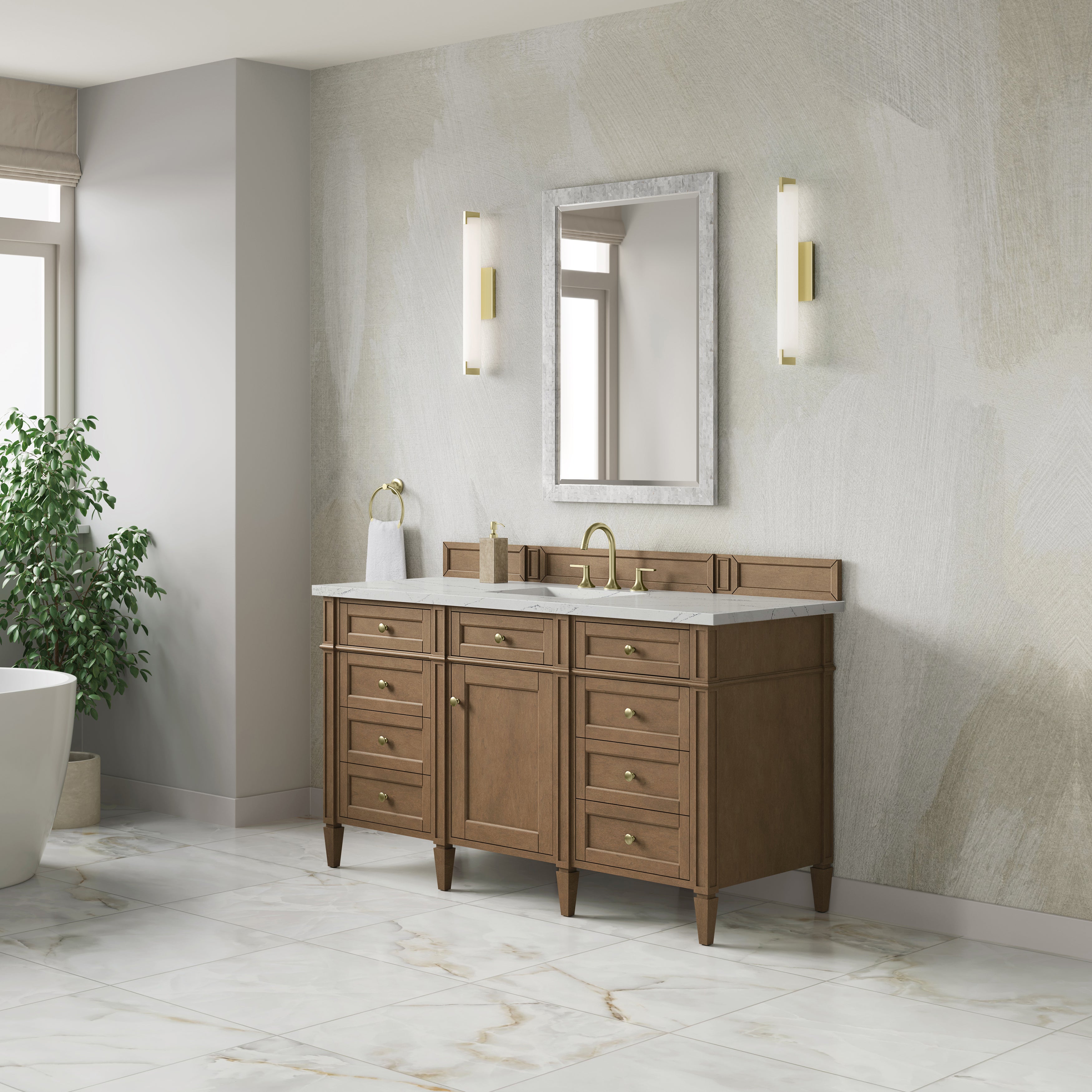 James Martin Brittany 60" Single Vanity in Pecan with 3cm Countertop and FreePower Wireless Charger