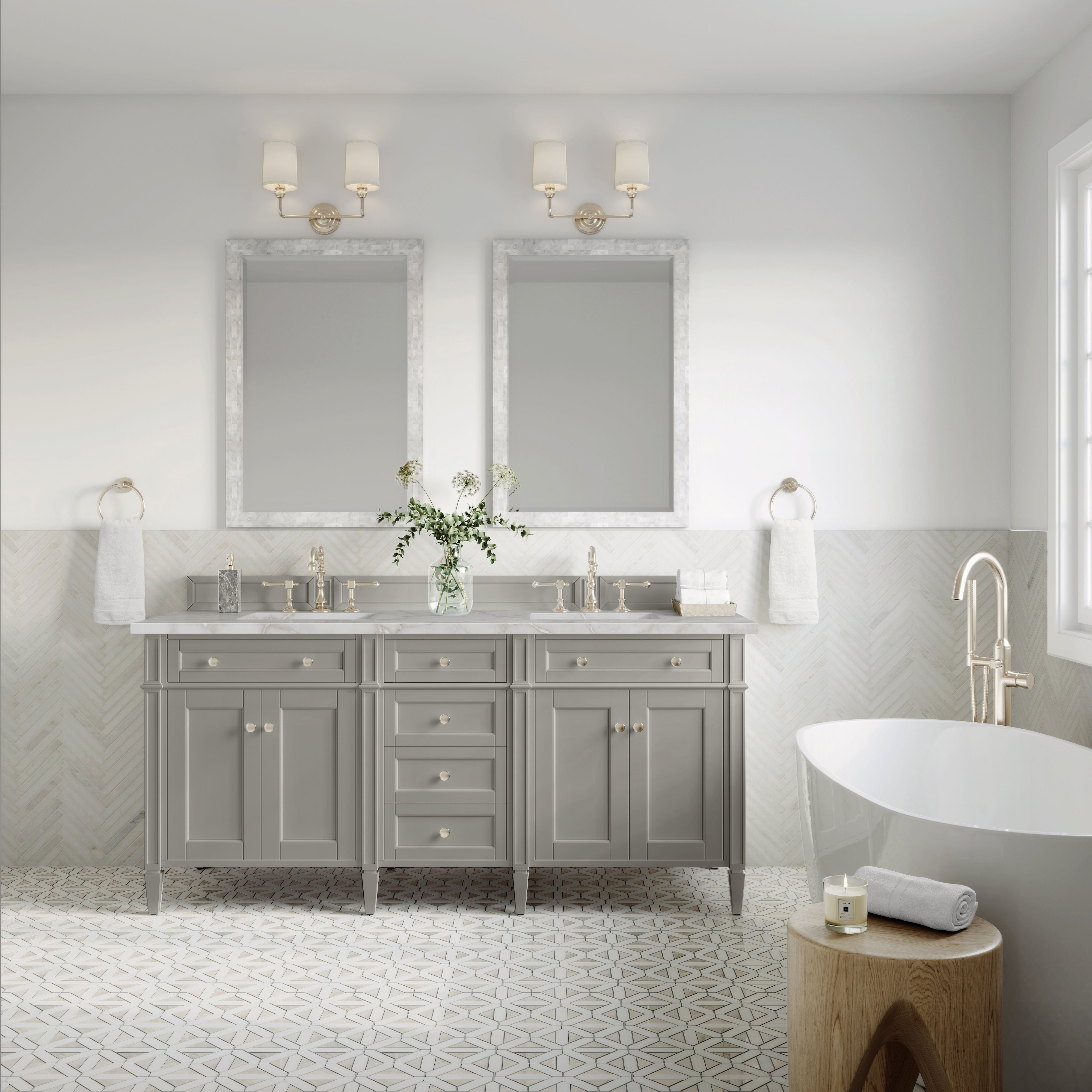 James Martin Brittany 72" Double Vanity in Urban Gray with 3cm Countertop and FreePower Wireless Charger