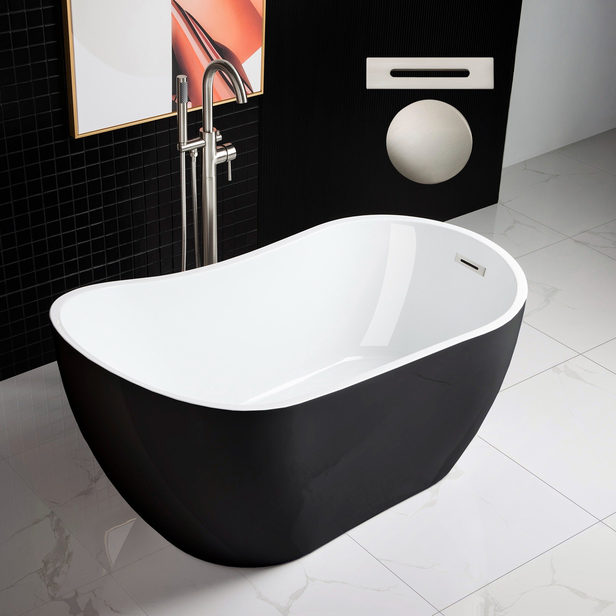 WOODBRIDGE Acrylic Freestanding Contemporary Soaking Tub with Drain & Overflow, B1807
