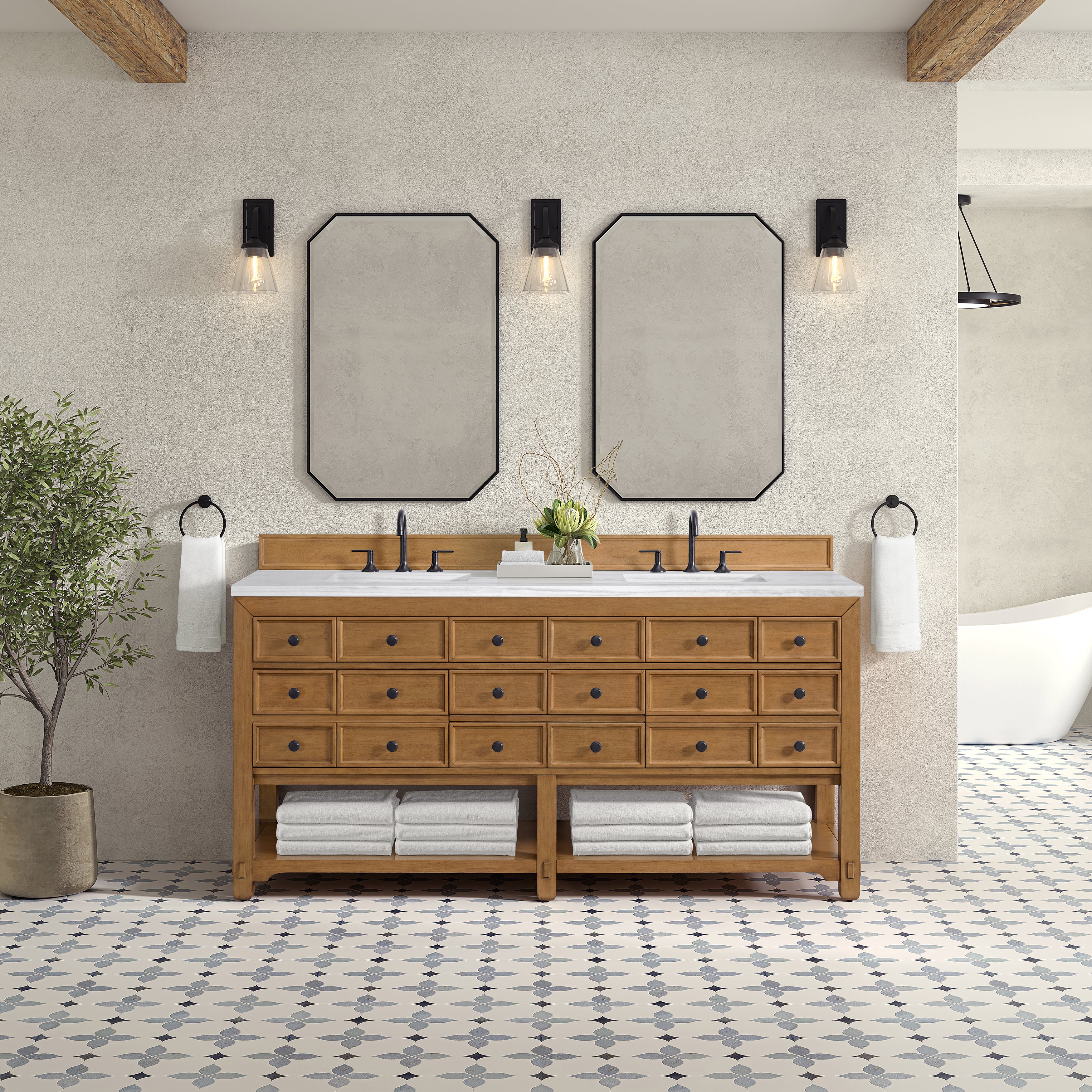 James Martin Malibu 72" Double Vanity in Amber Birch with 3cm Countertop