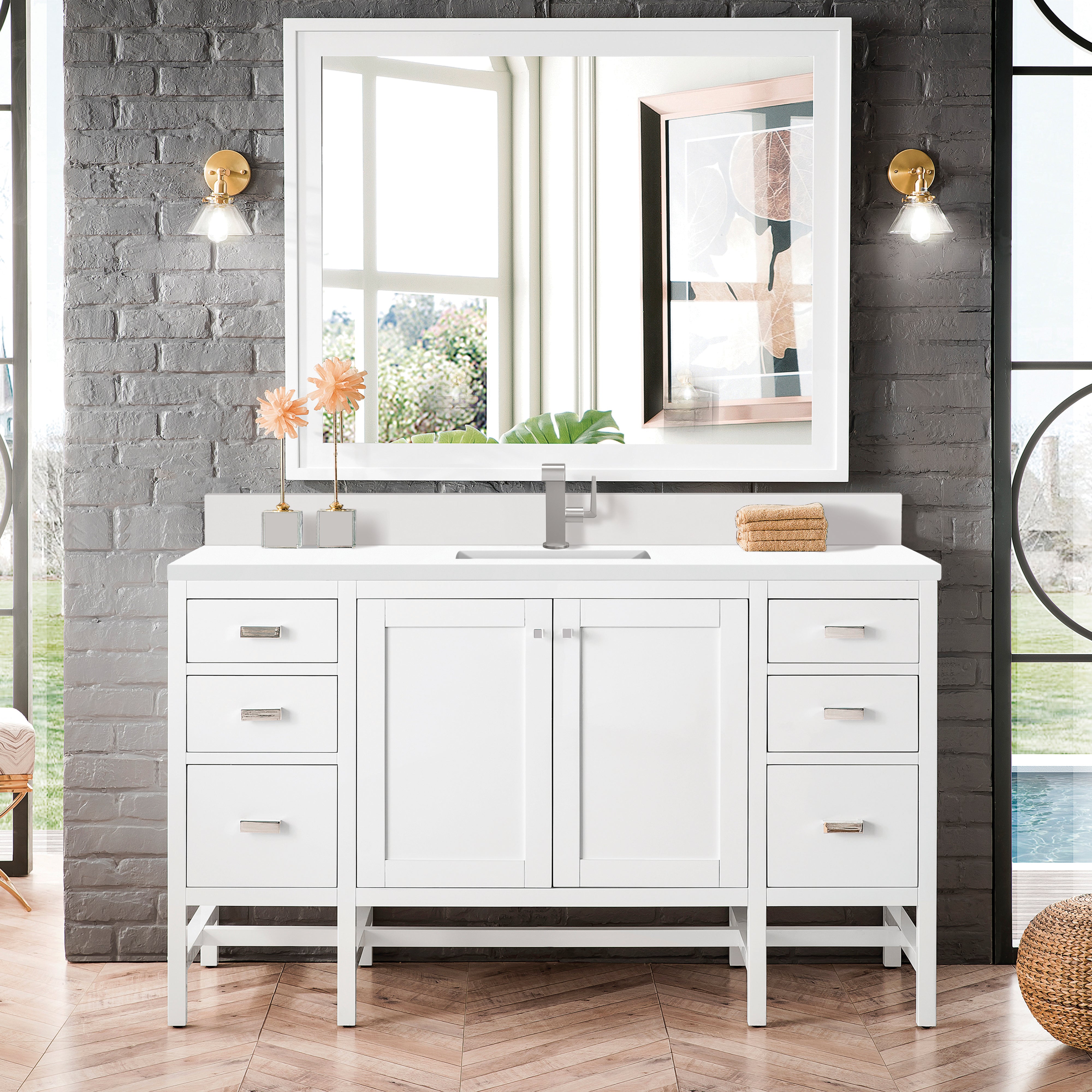 James Martin Addison 60" Single Vanity in Glossy White with 3cm Countertop