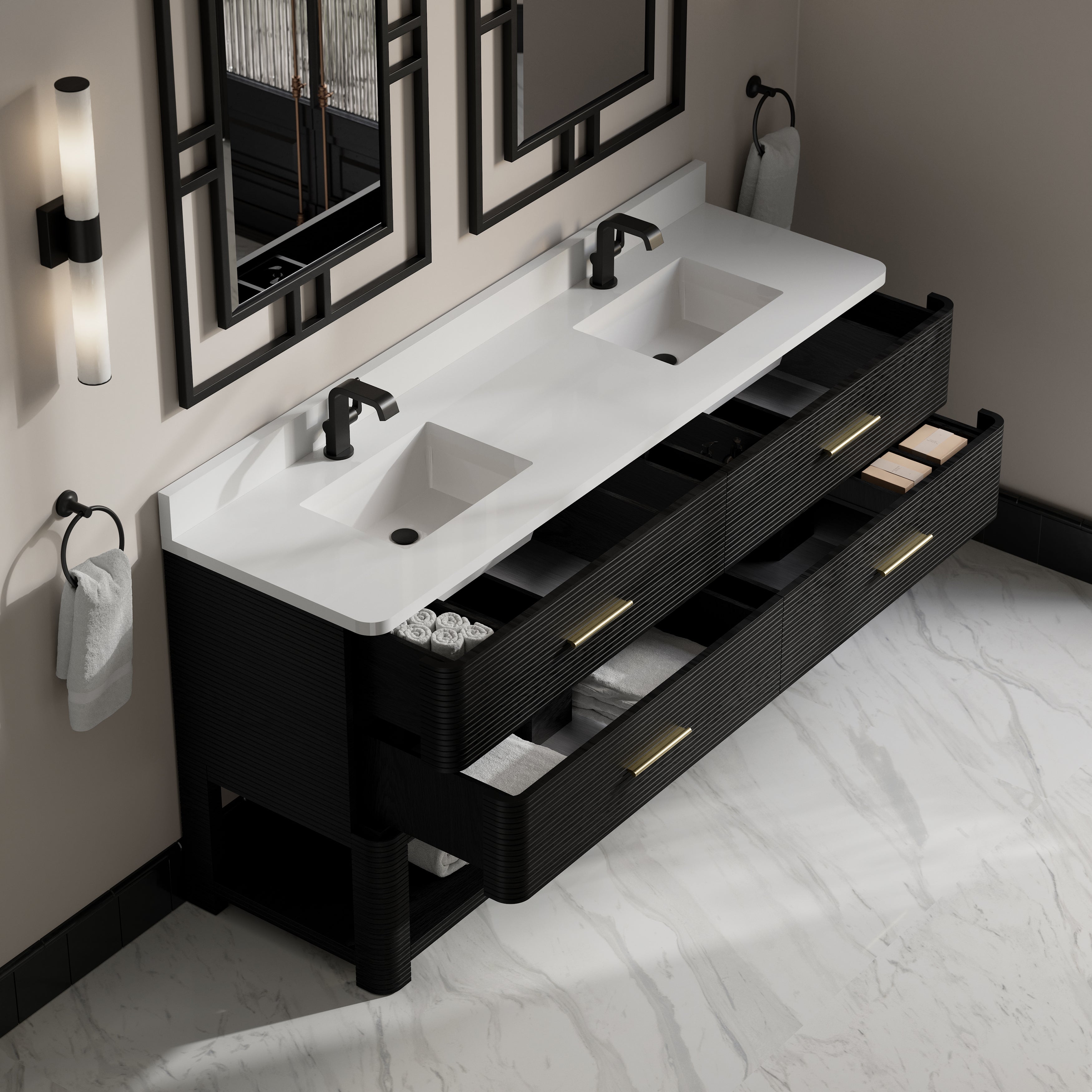 James Martin Lucian 72" Double Vanity in Carbon Oak with 3cm Countertop