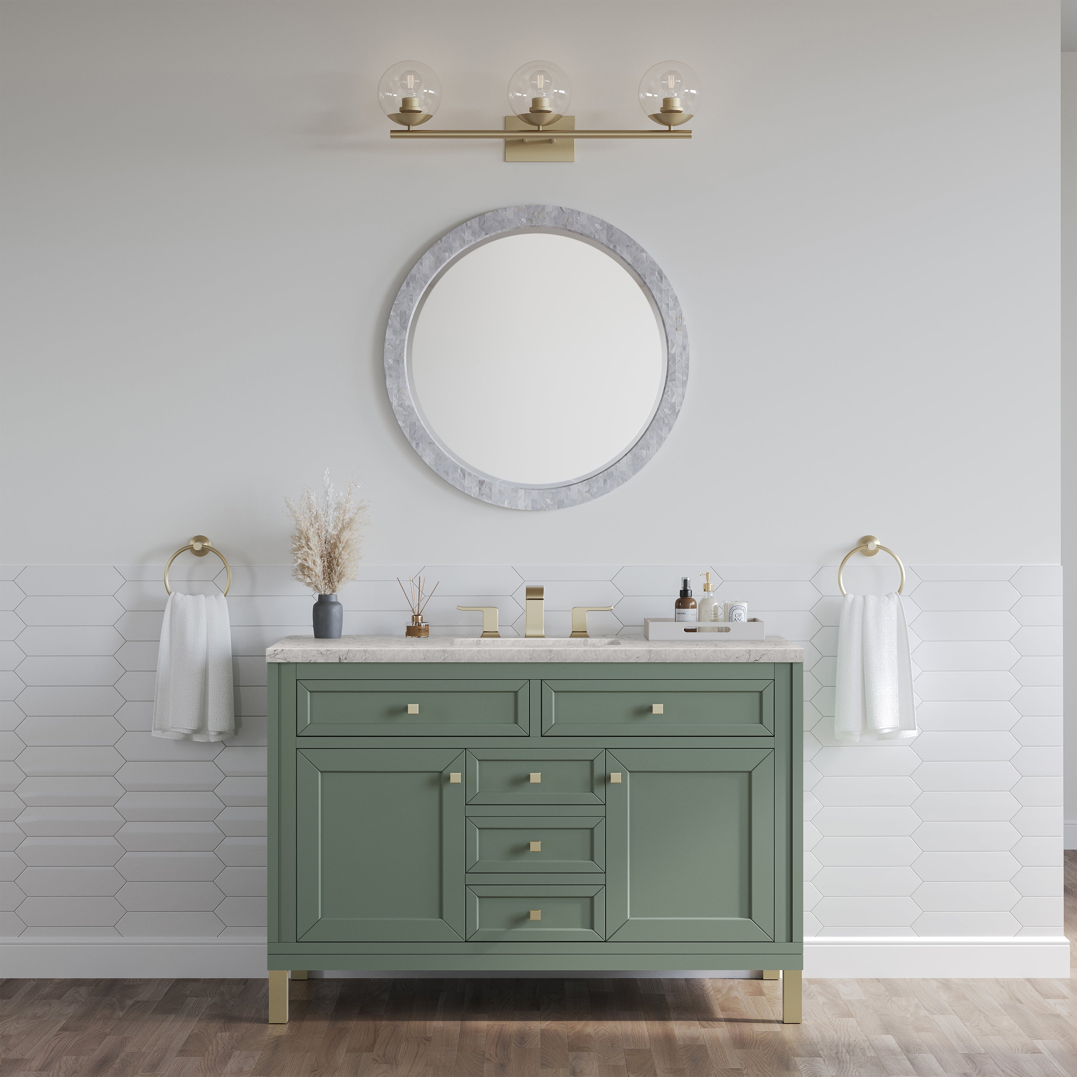 James Martin Chicago 48" Single Vanity in Smokey Celadon with 3cm Countertop and FreePower Wireless Charger
