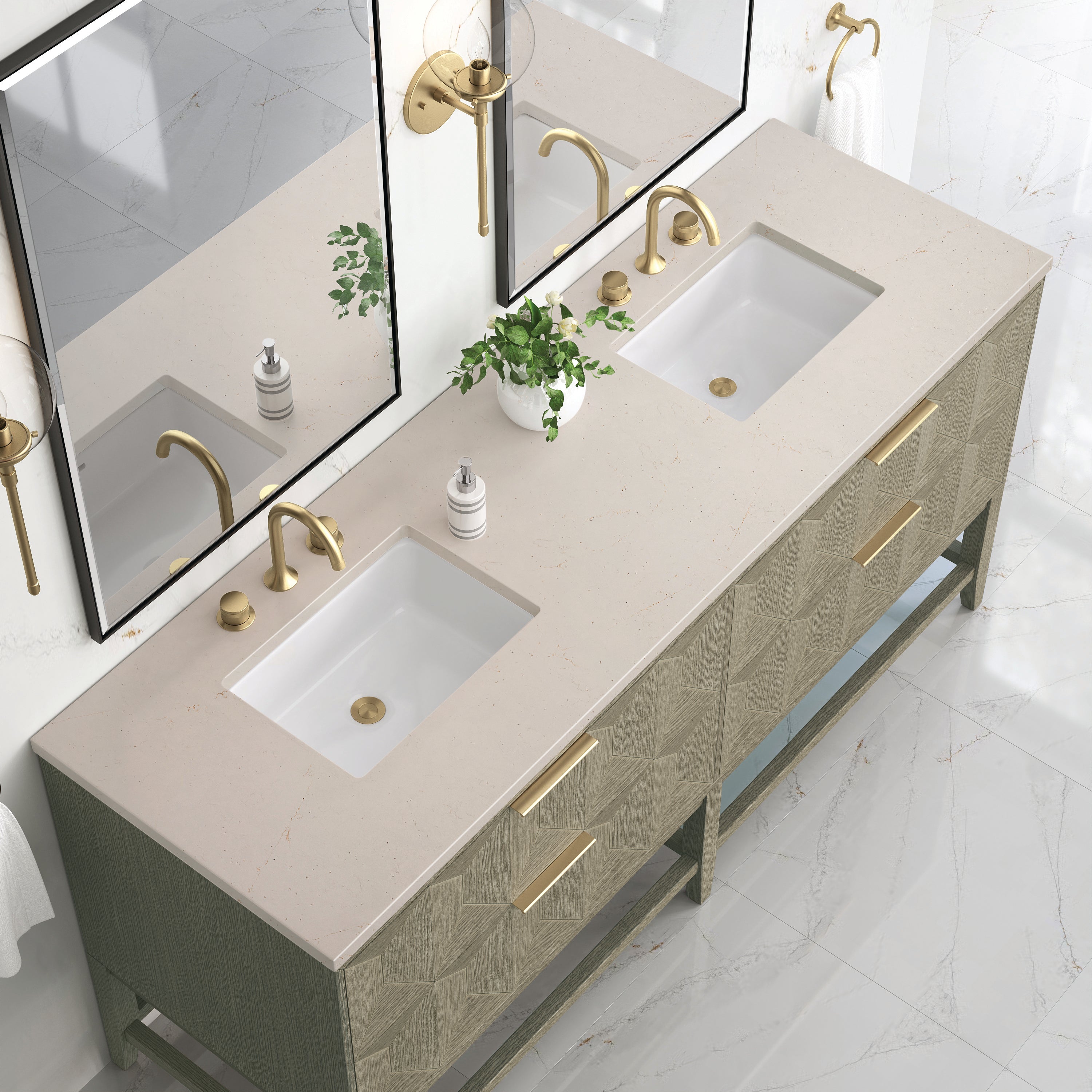 James Martin Emmeline 72" Double Vanity in Pebble Oak with 3cm Countertop