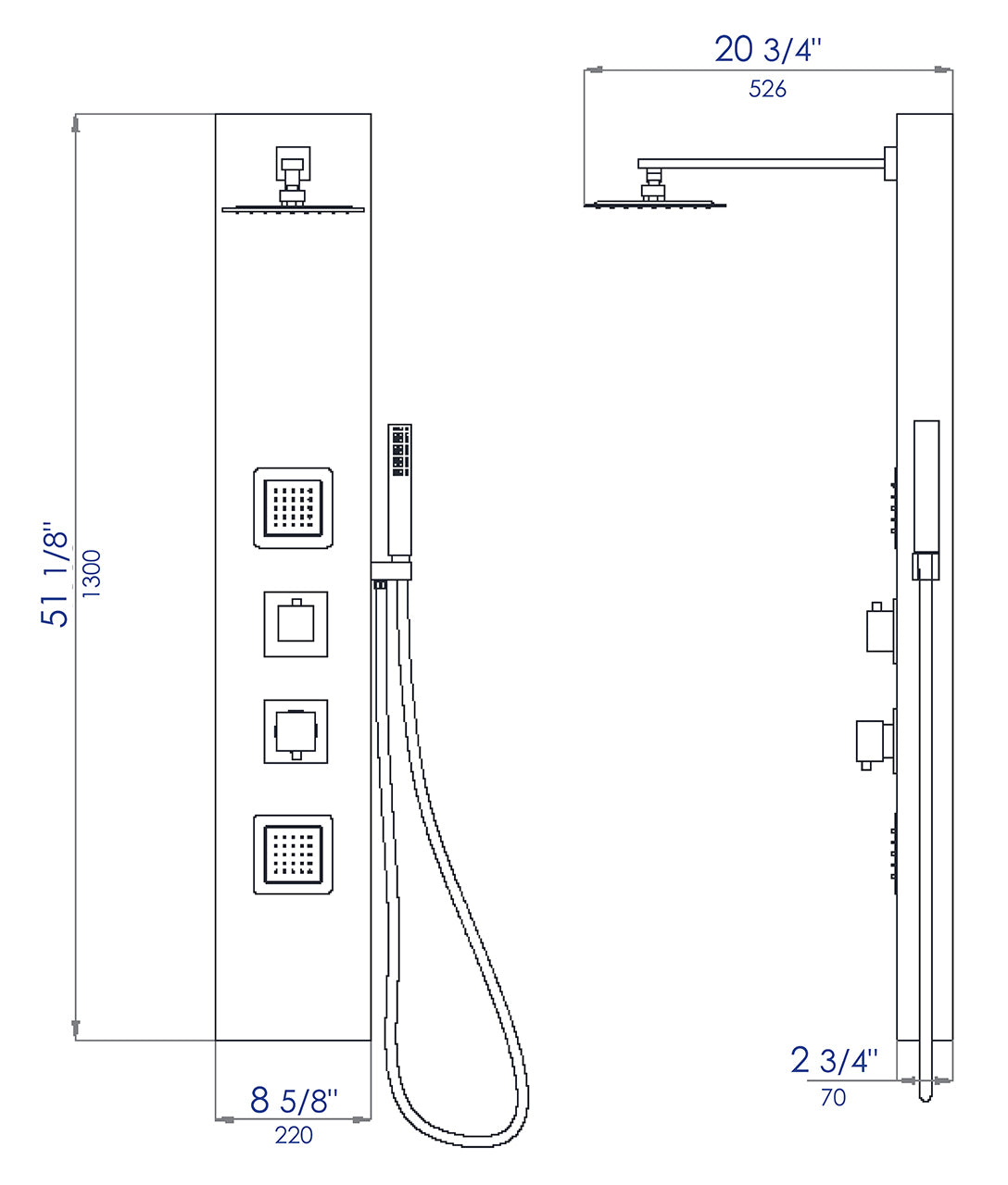 ALFI brand  ABSP60W White Aluminum Shower Panel with 2 Body Sprays and Rain Shower Head