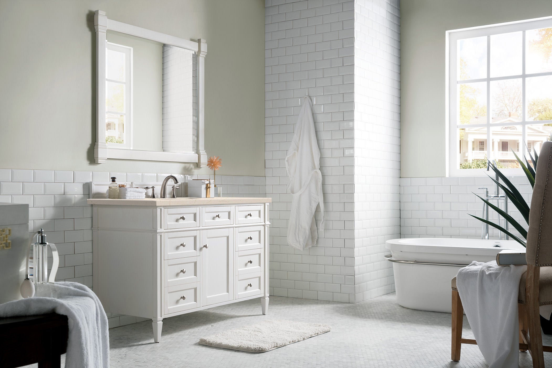 James Martin Brittany 48" Single Vanity in Bright White with 3cm Countertop
