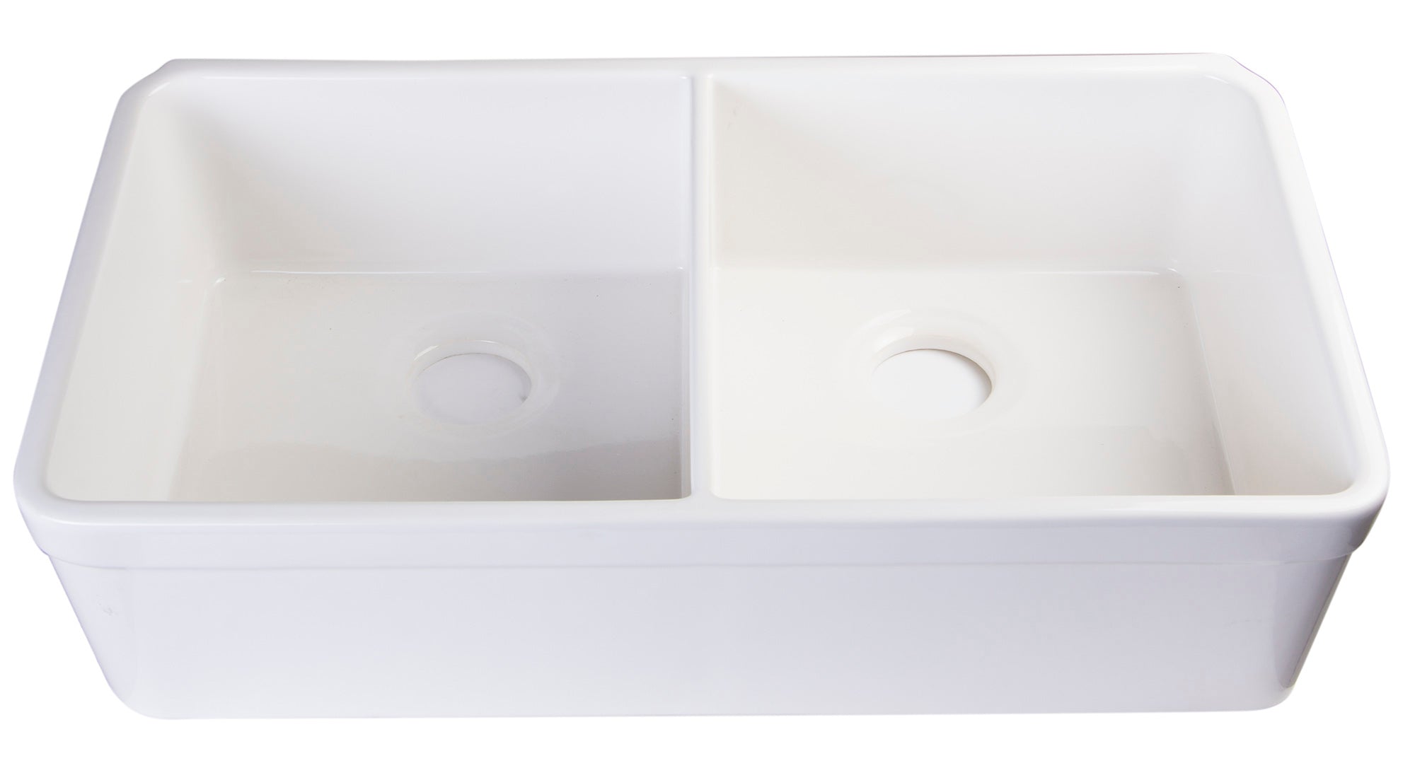 ALFI brand AB512 AB512-W White 32" Double Bowl Lip Apron Fireclay Farmhouse Kitchen Sink with 1 3/4" Lip