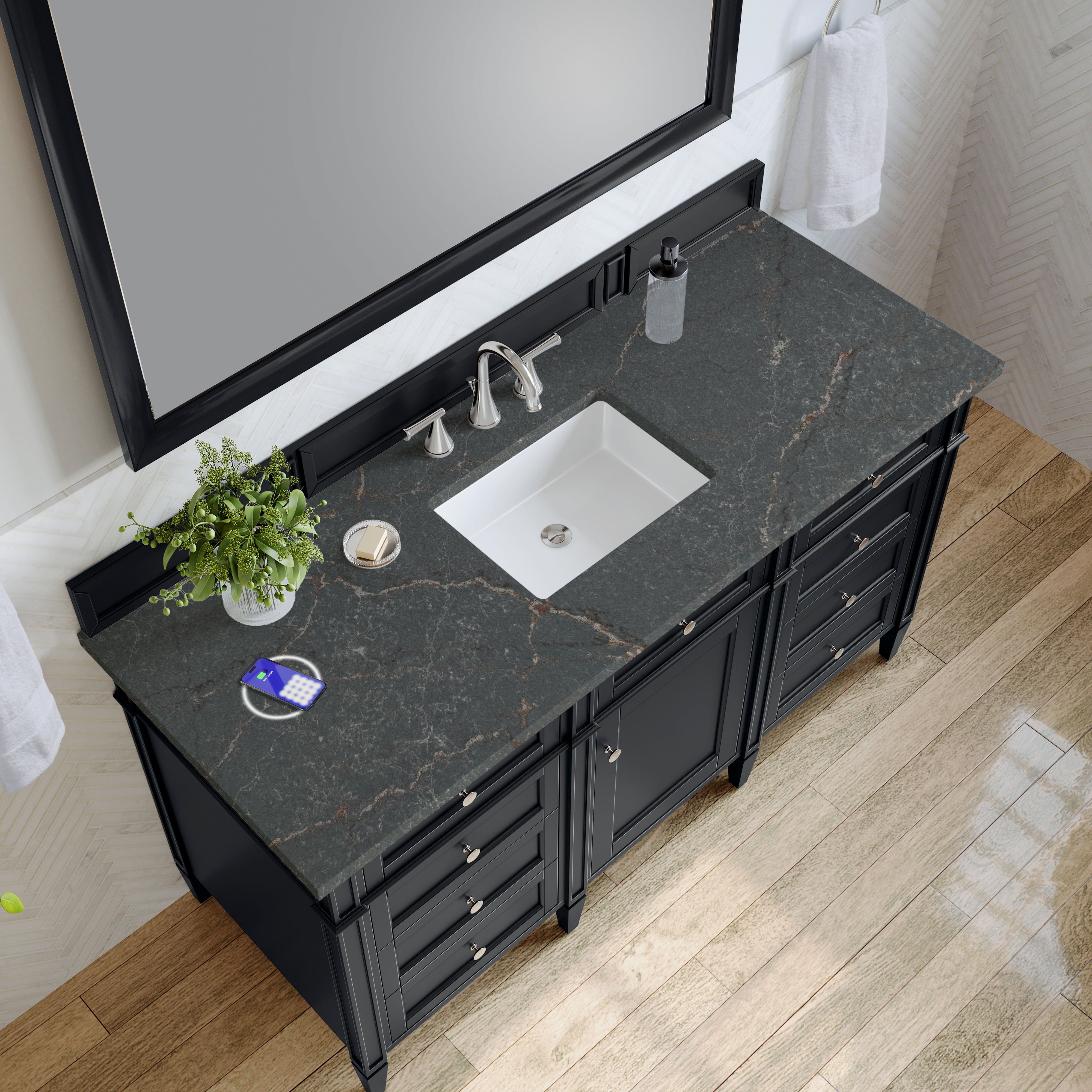 James Martin Brittany 60" Single Vanity in Black Onyx with 3cm Countertop and FreePower Wireless Charger