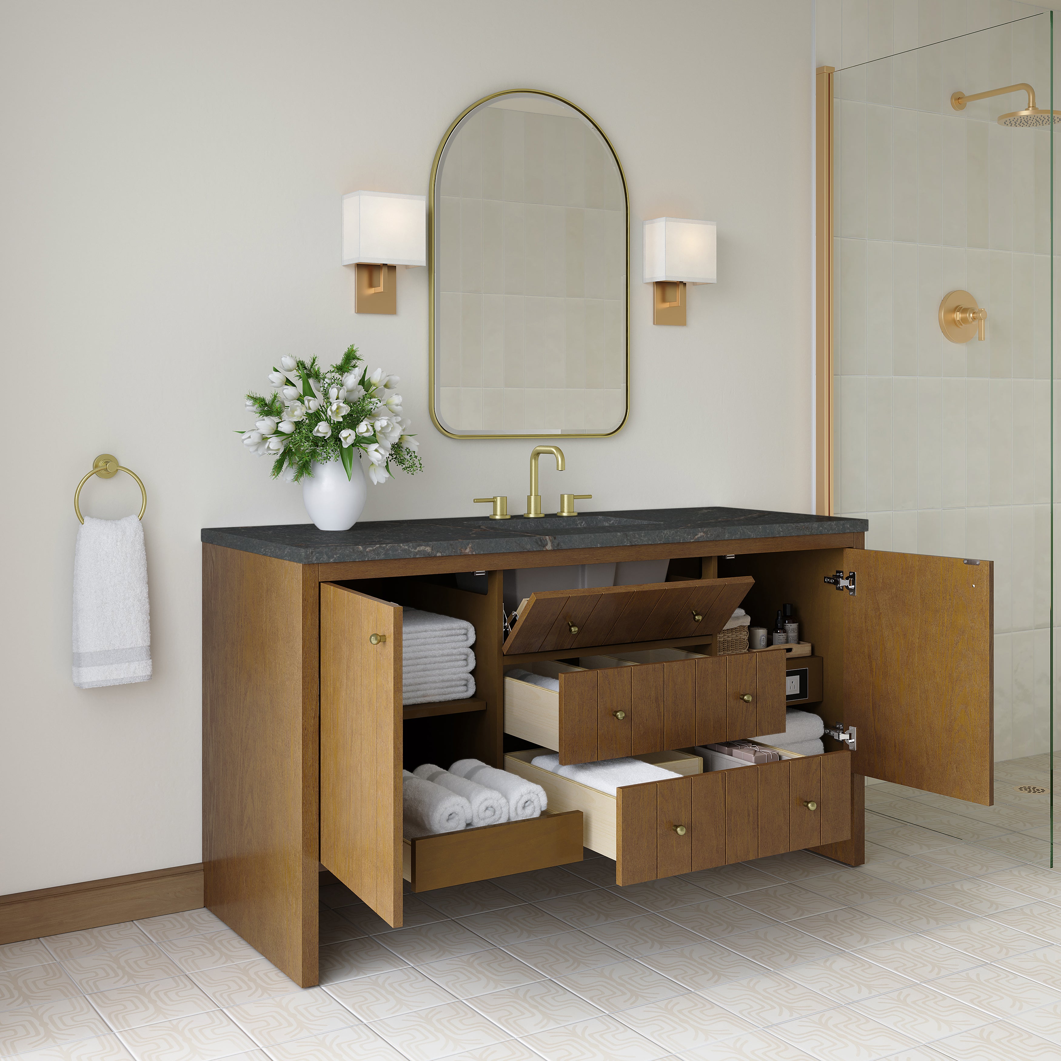 James Martin Hudson 60" Single Vanity in Honey Oak with 3cm Countertop and FreePower Wireless Charger