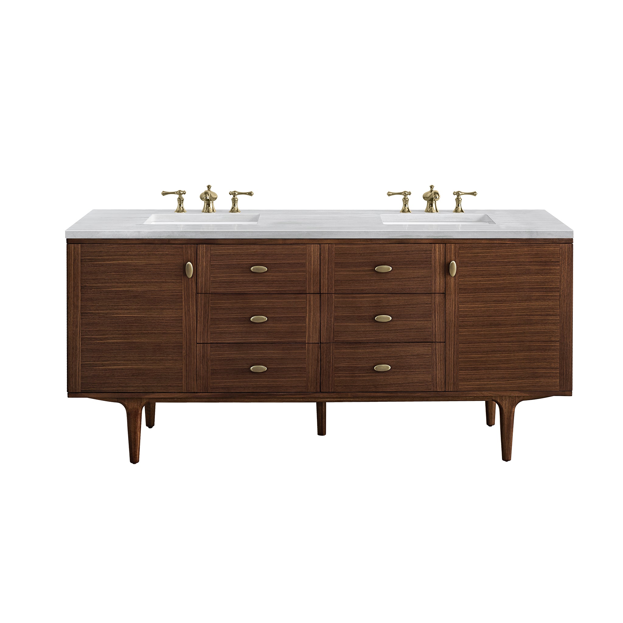 James Martin Amberly 72" Double Vanity in Mid-Century Walnut with 3cm Countertop