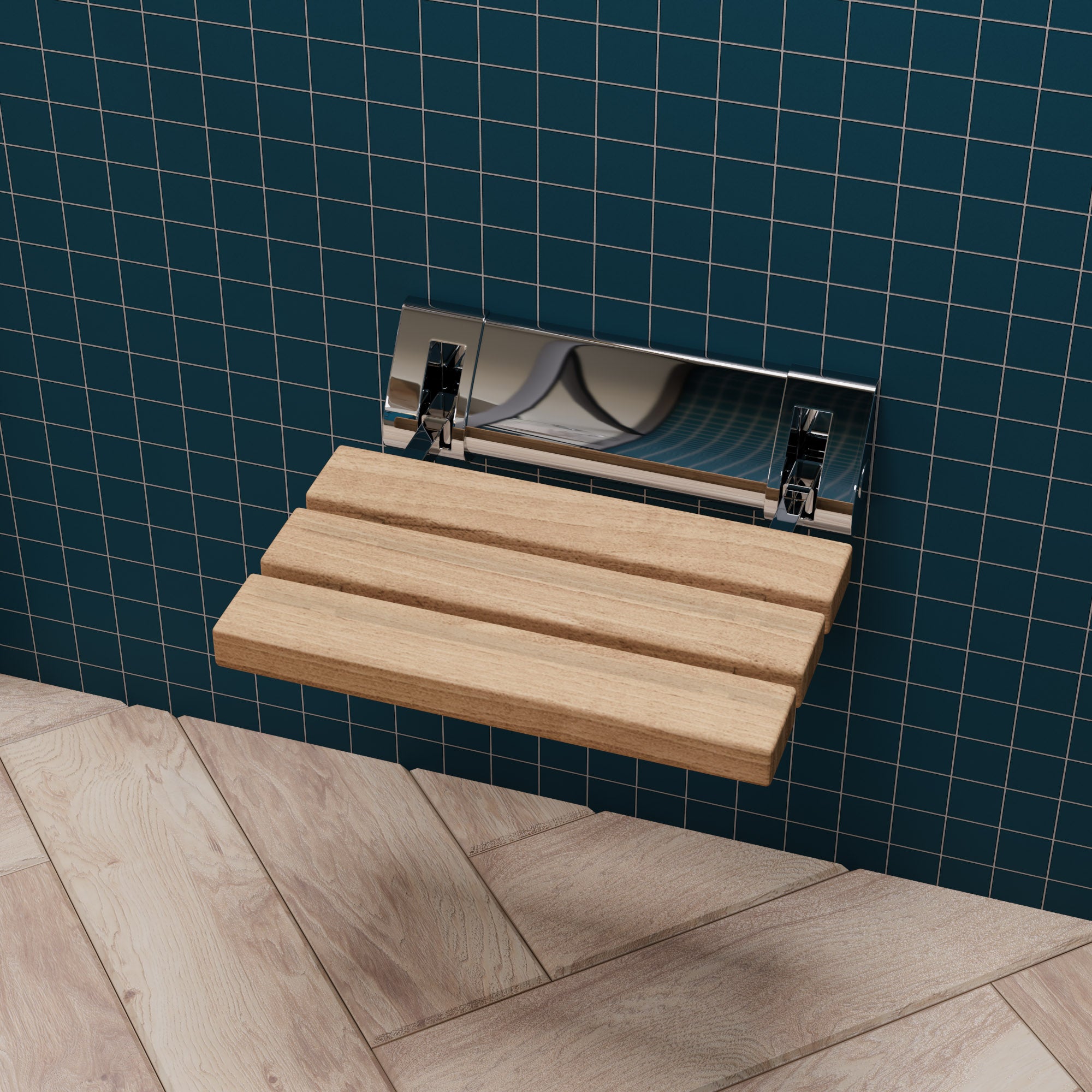 ALFI brand ABS14 14" Folding Teak Wood Wall-Mount Shower Seat Bench