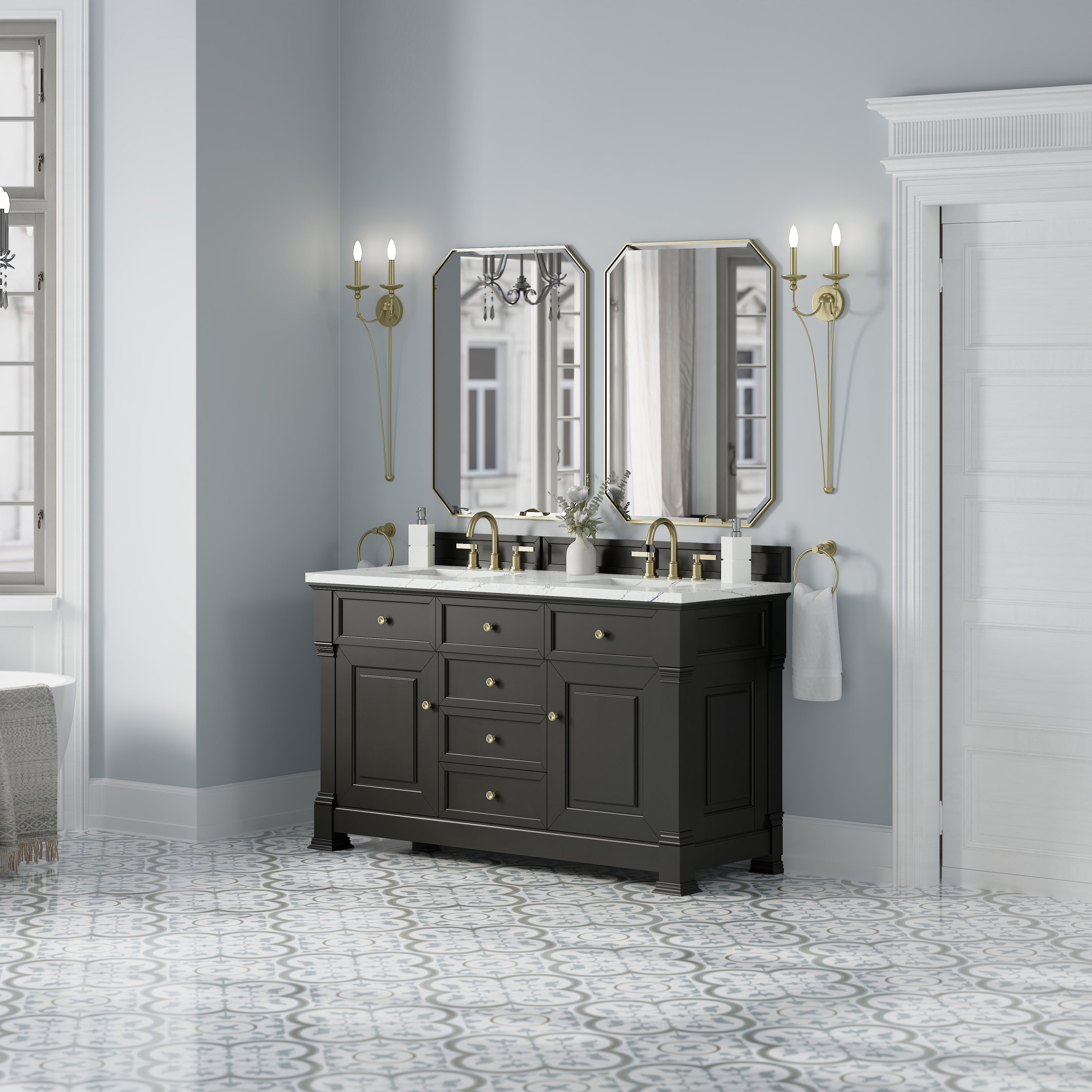 James Martin Brookfield 60" Double Vanity in Black Onyx with 3cm Countertop