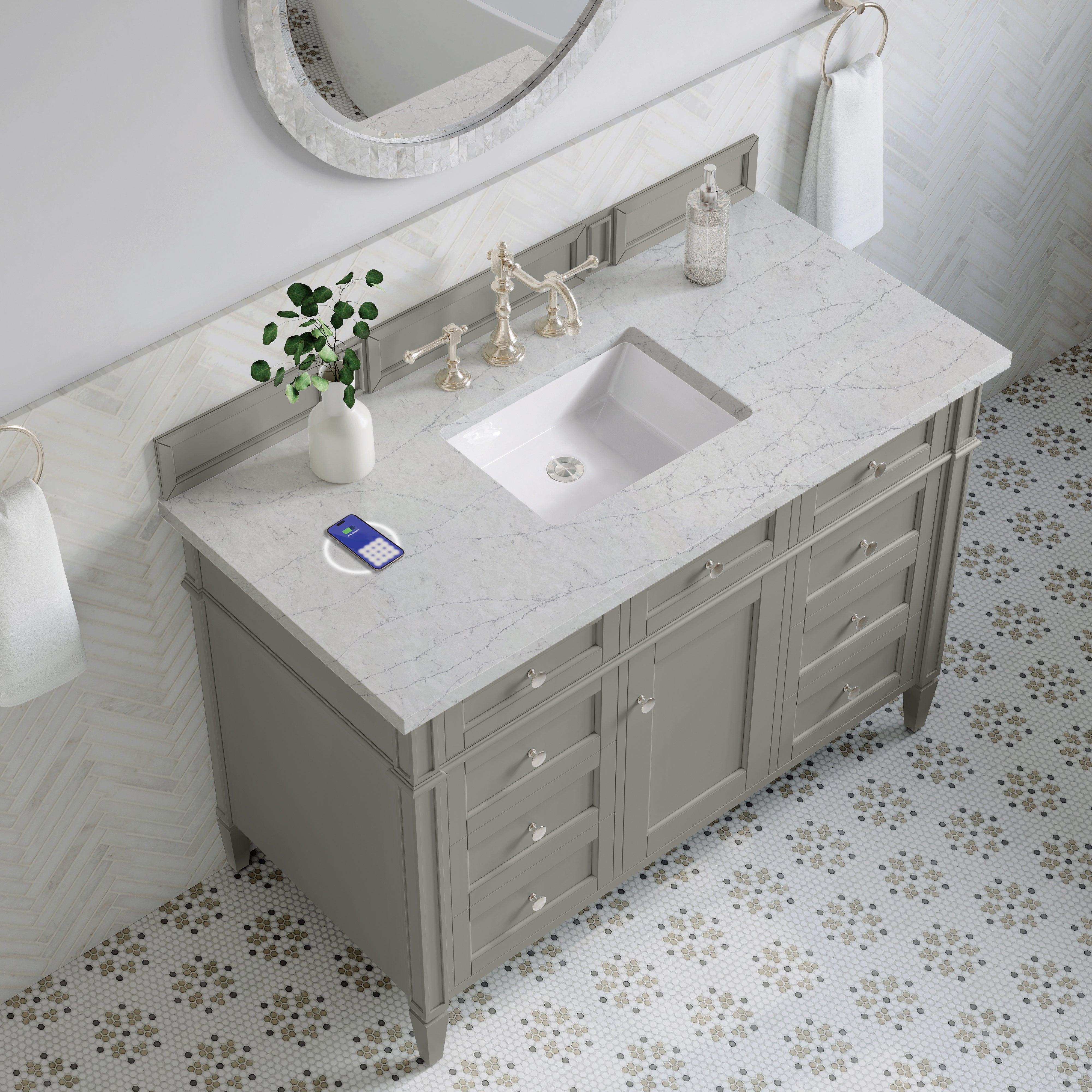 James Martin Brittany 48" Single Vanity in Urban Gray with 3cm Countertop and FreePower Wireless Charger