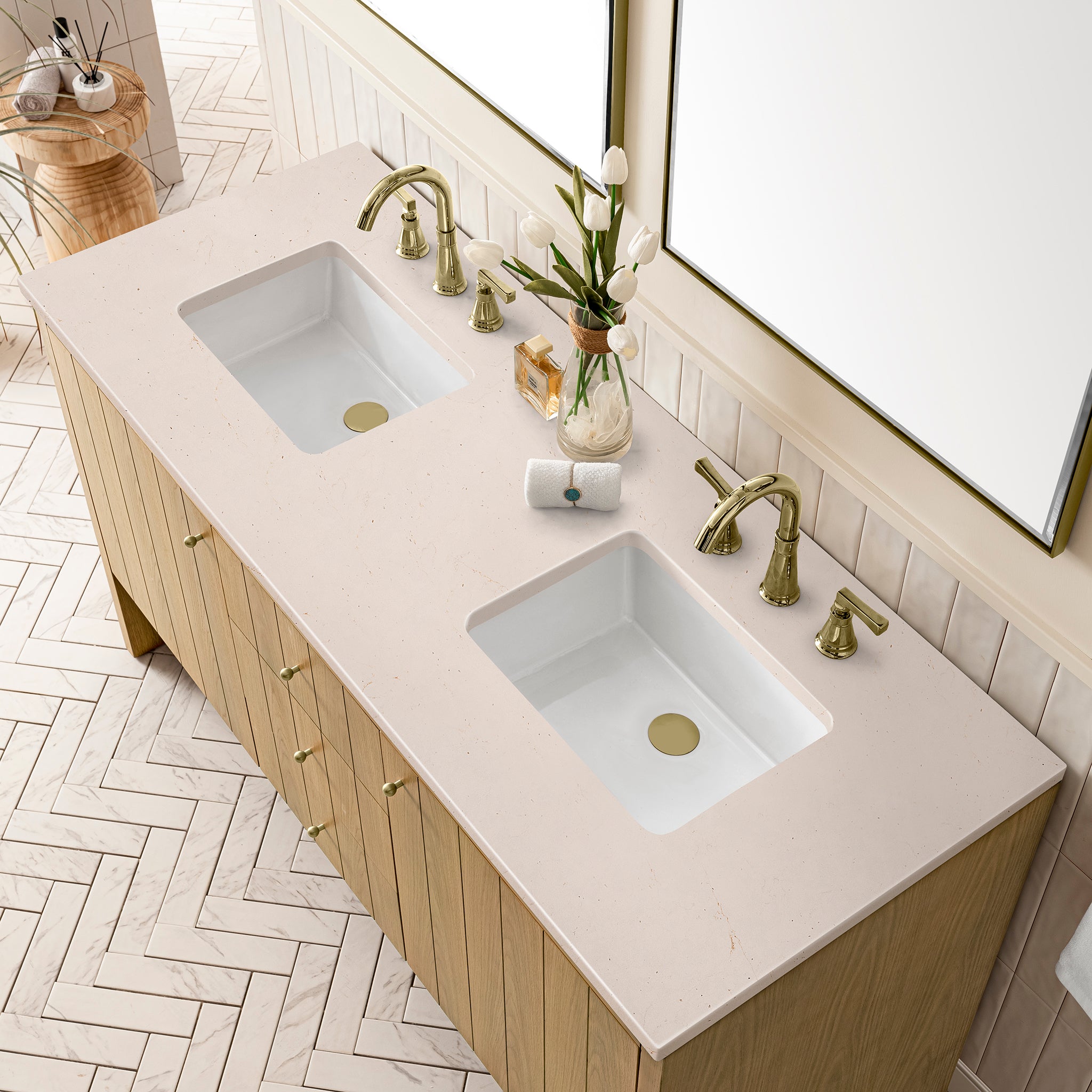 James Martin Hudson 60" Double Vanity in Light Natural Oak with 3cm Countertop