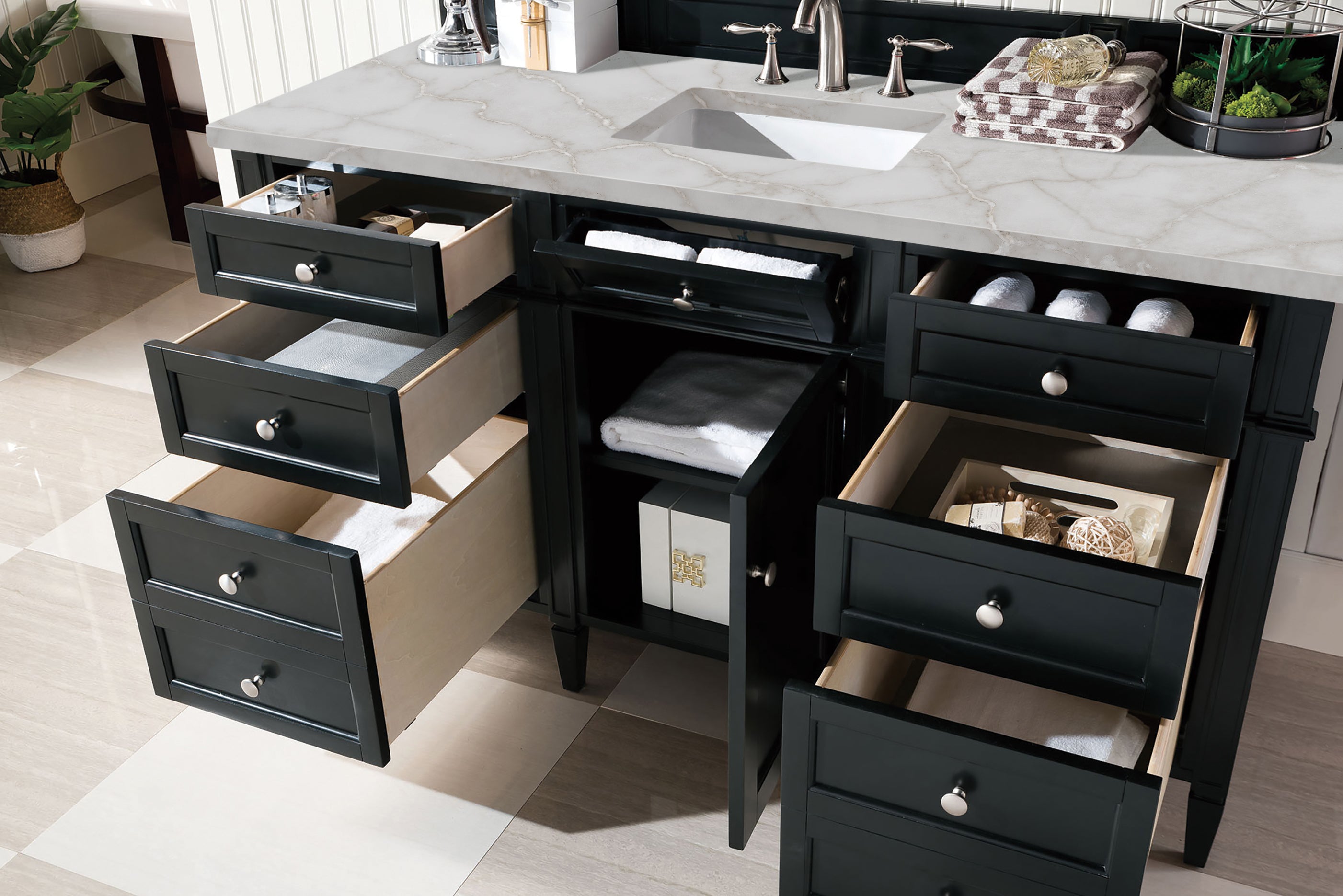James Martin Brittany 60" Single Vanity in Black Onyx with 3cm Countertop